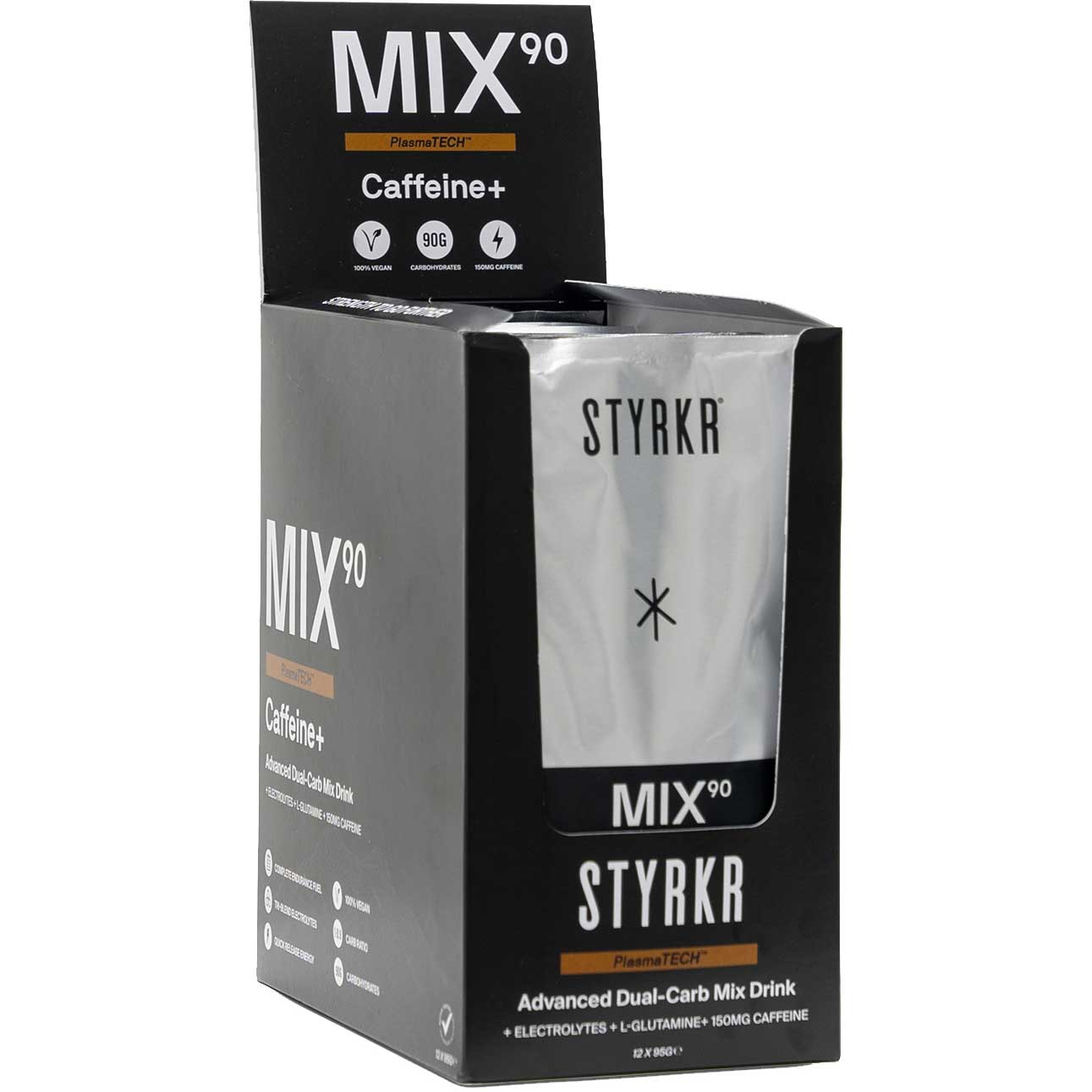 Produktbild von Styrkr MIX90 Caffeine Dual-Carb Energy Drink Mix - Kohlenhydrat-Getränkepulver + Koffein - 12x95g