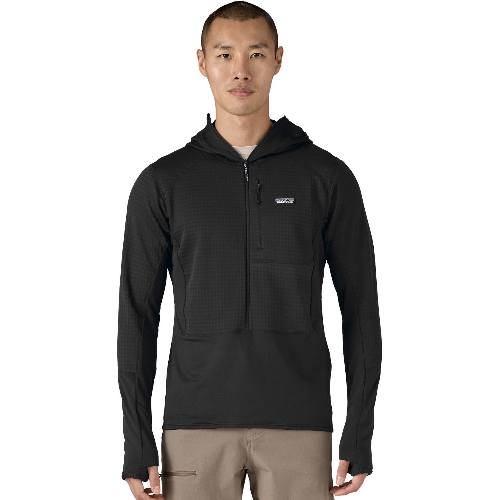 Мужская толстовка Patagonia R1 Hybrid с капюшоном - черный