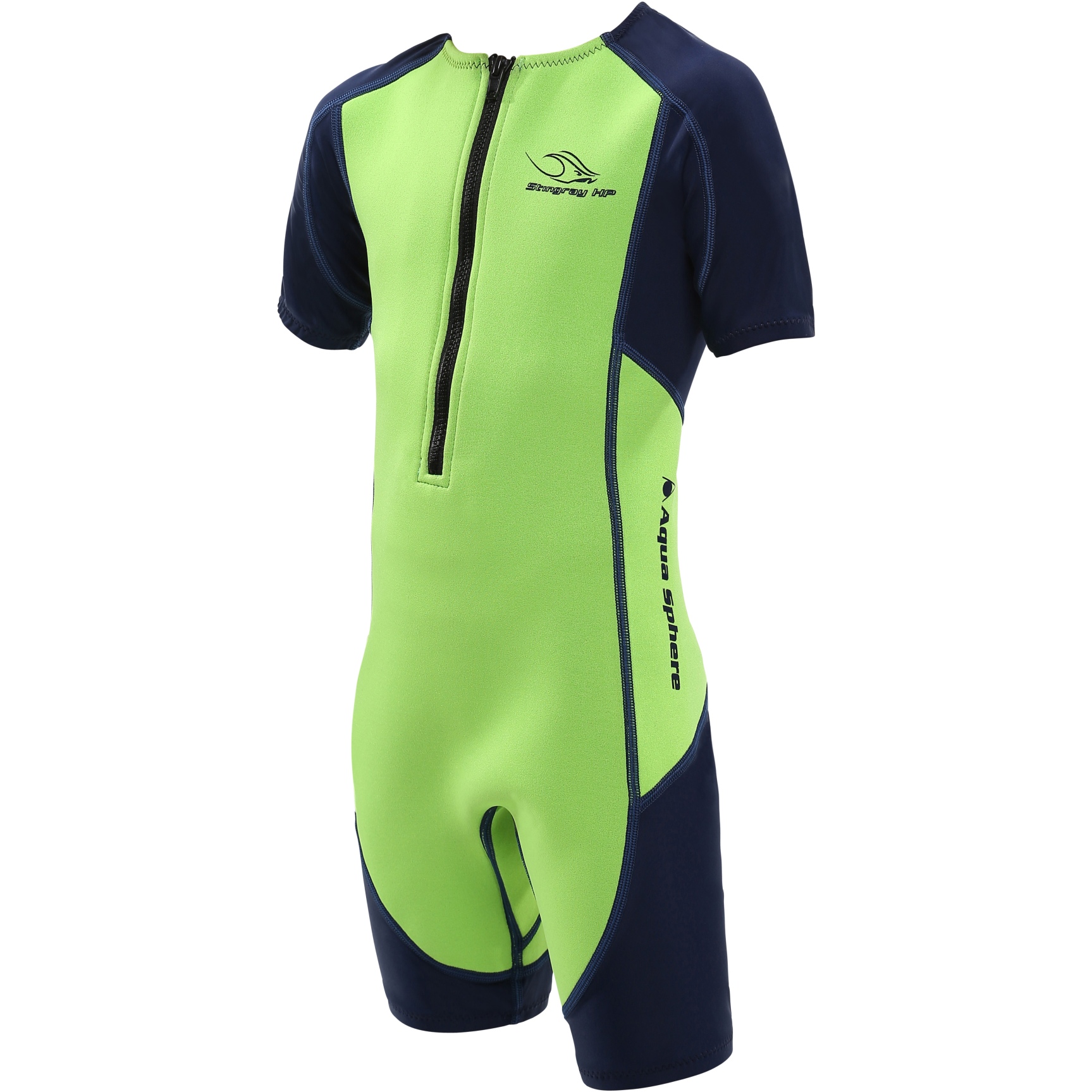Productfoto van AQUASPHERE Stingray HP2 Wetsuit met Korte Mouwen Kinderen - Bright Green/Navy Blue