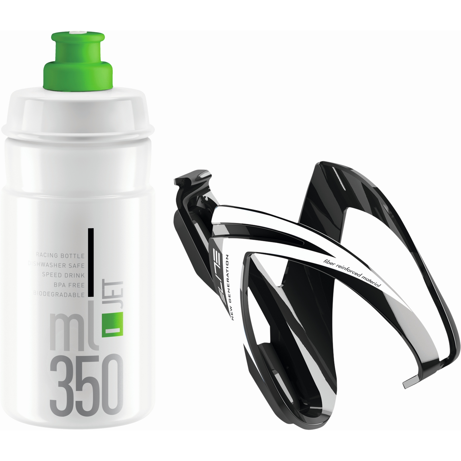 Produktbild von Elite Kit CEO Flaschenhalter + JET 350ml Trinkflasche - schwarz/clear/grün