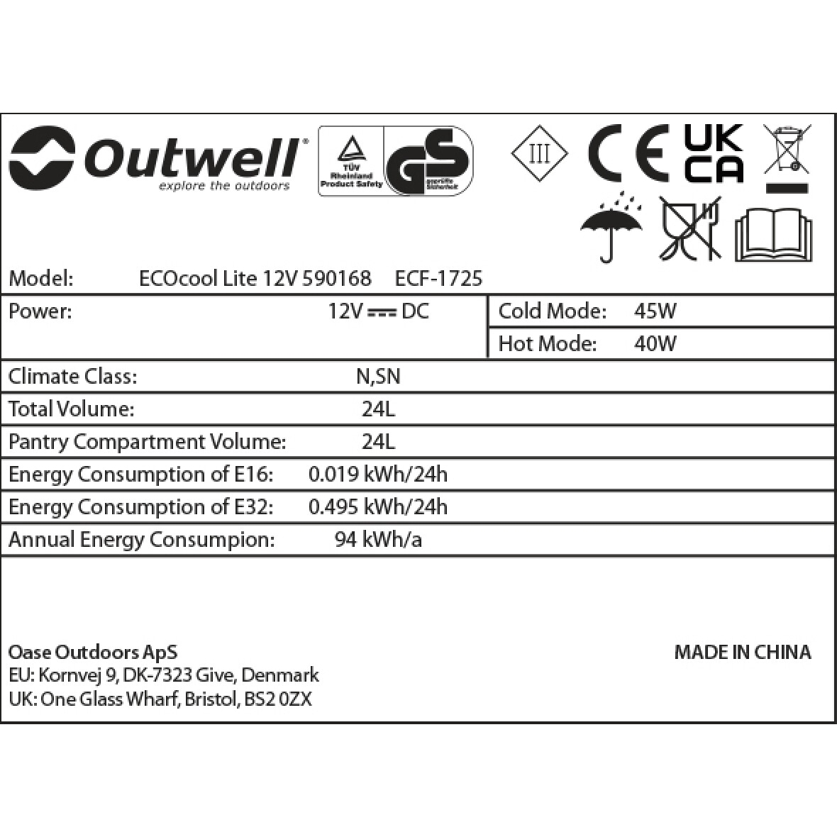 Outwell Kühlbox ECOcool Lite Dark Blue 24 12V/230V (590207