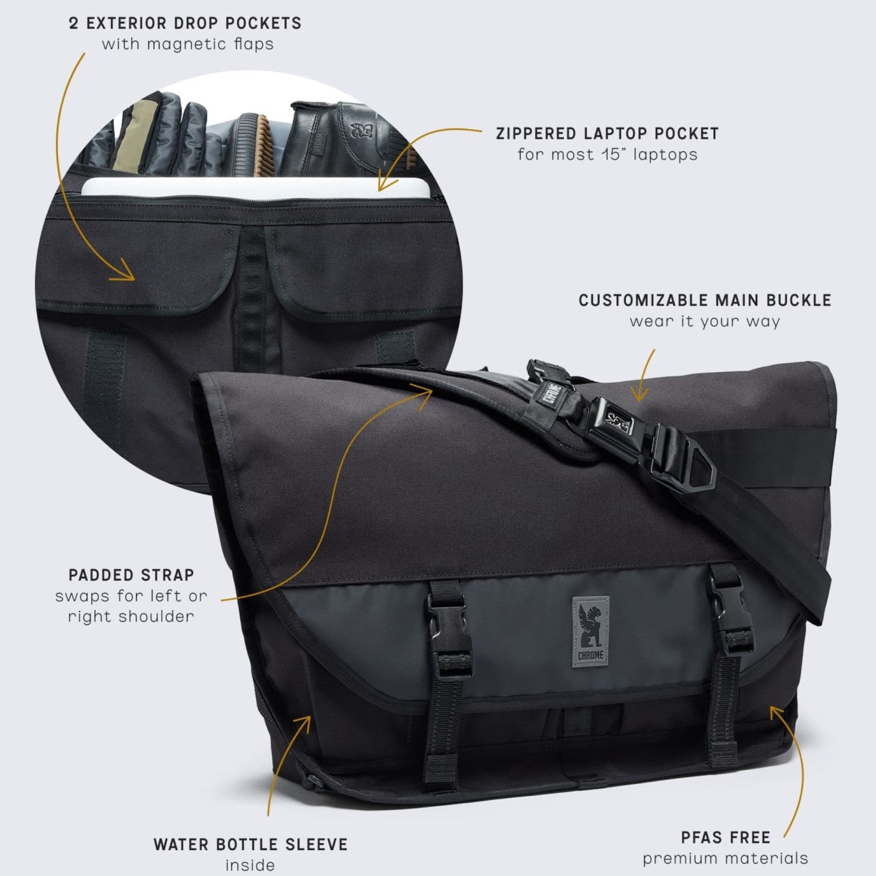 アクセサリー CHROME CITIZEN AUSTIN TUFFY SERIES CHROME Citizen Messenger Bag - 24L - Steel Blue | BIKE24