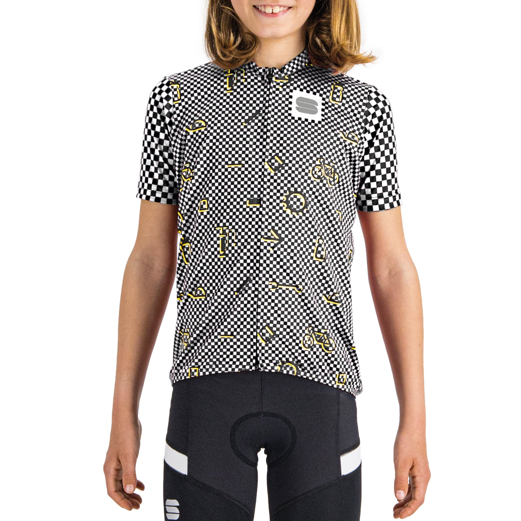 Productfoto van Sportful Checkmate Kindershirt - 102 Black/White/Cedar