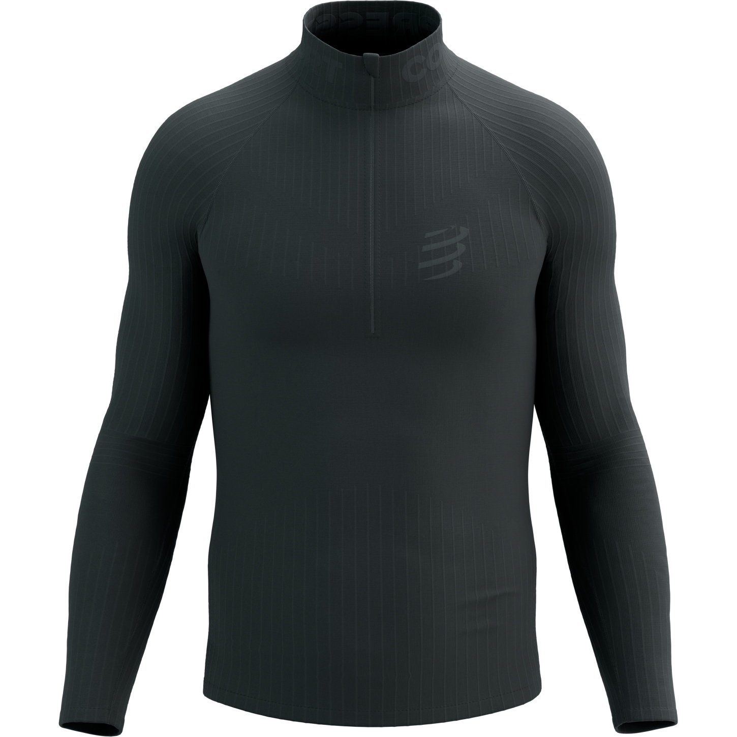 Productfoto van Compressport 3D Thermo Half Zip Shirt met Lange Mouwen - zwart