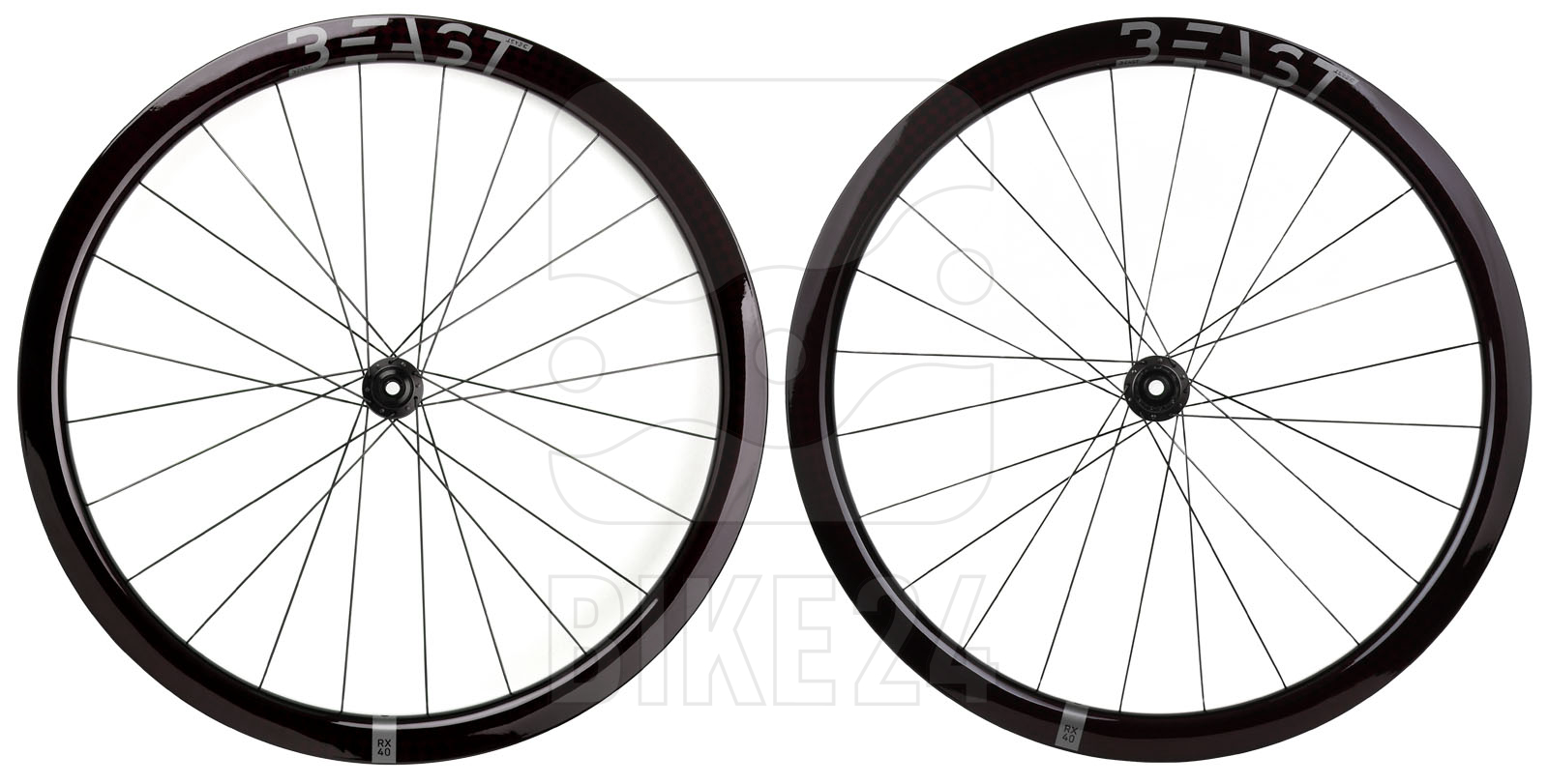 Picture of Beast Components RX40 + DT Swiss 240 Carbon Wheelset - Center Lock - FW: 12x100mm | RW: 12x142mm - SQUARE red
