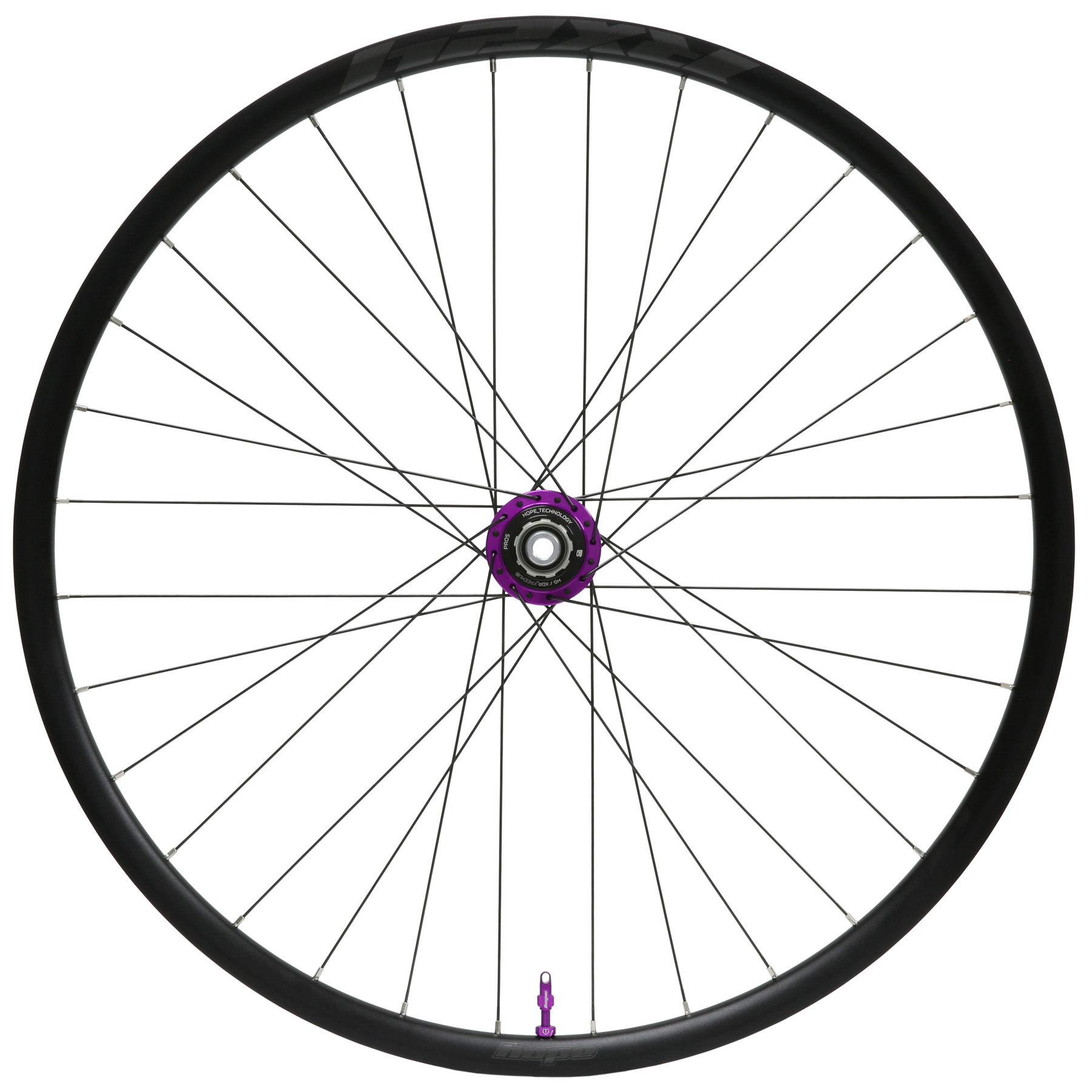 Productfoto van Hope RX24 - Pro 5 Achterwiel - 28&quot; | Clincher | 28 Gaten | Centerlock - 12x142mm - HG | paars