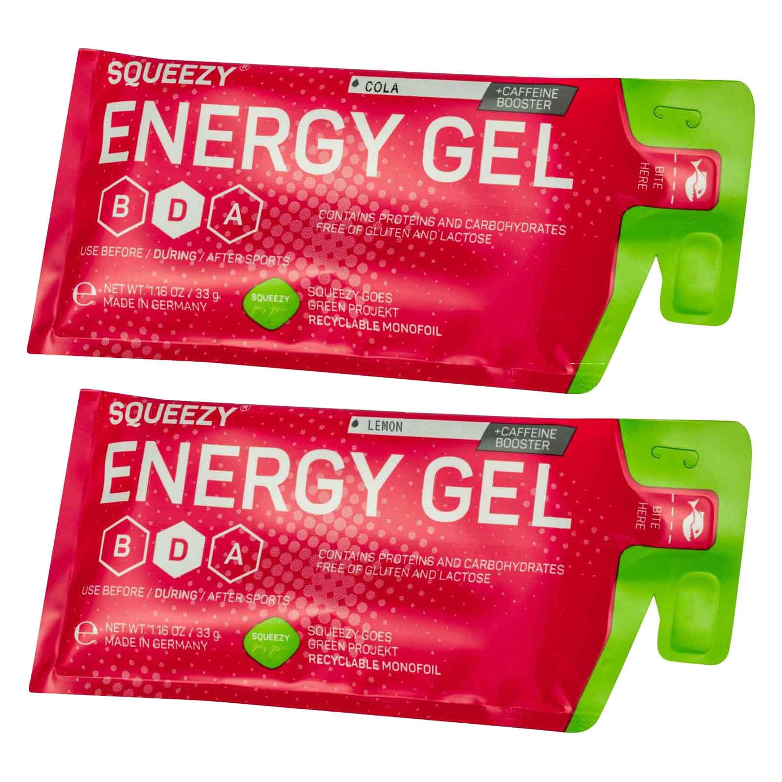 Produktbild von Squeezy Energy Gel mit Kohlenhydraten &amp; Koffein - 4x33g