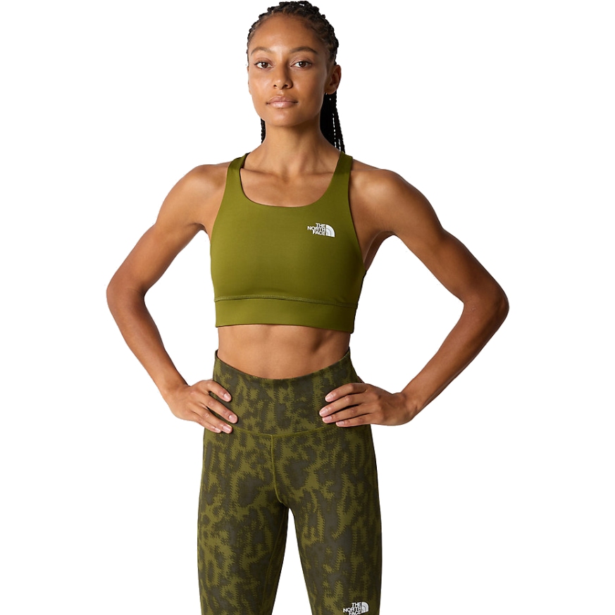 The North Face Flex Printed Sports Bra Women - Forest Olive Abstract  Pitcher Plant Print