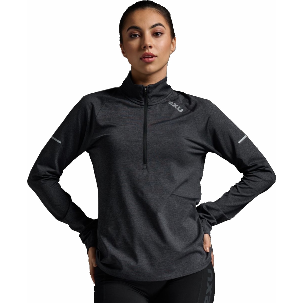 Photo produit de 2XU Shirt Manches Longues Femme - Aero 1/2 Zip - black/silver reflective