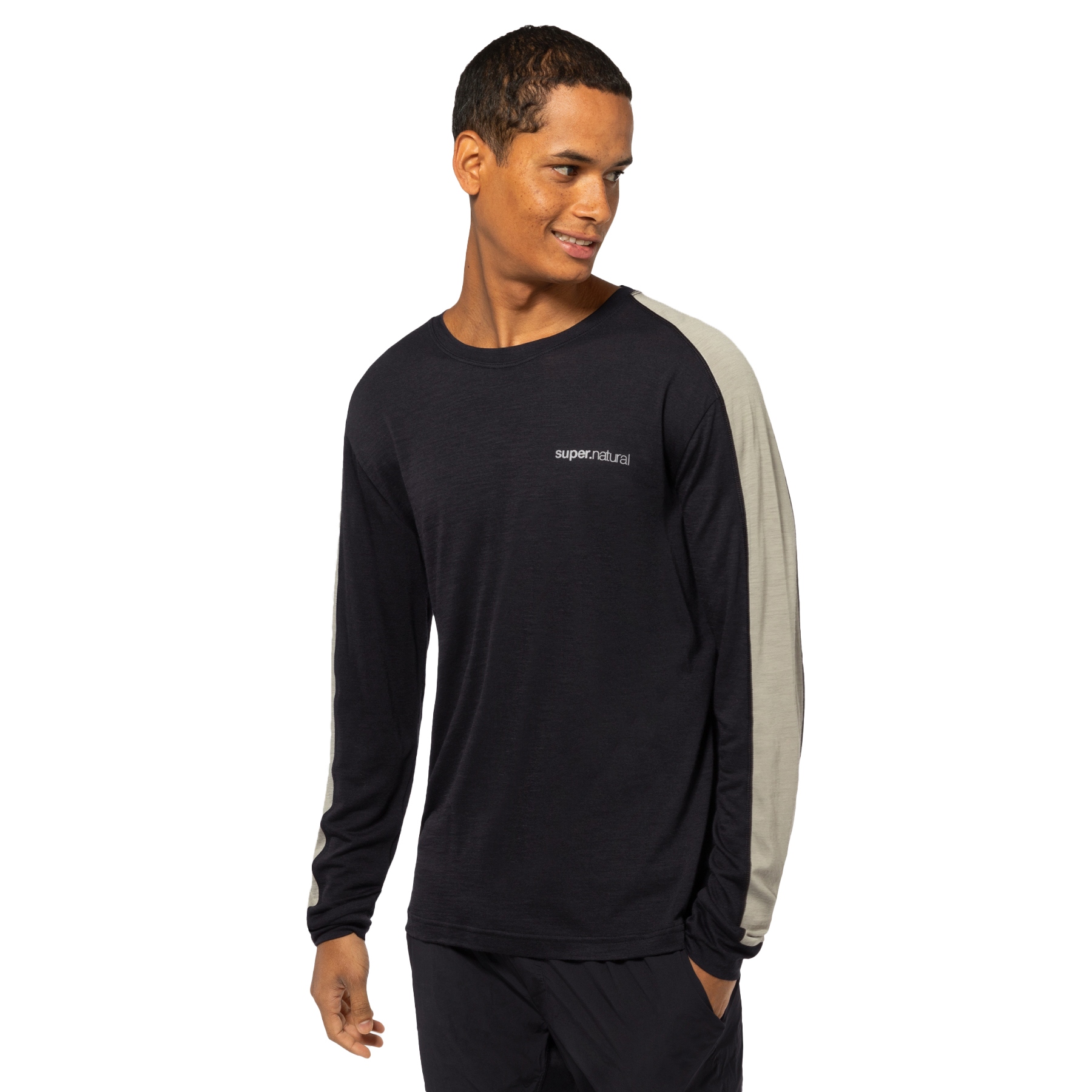 Produktbild von SUPER.NATURAL Alarm Langarm-Laufshirt Herren - Jet Black/Dried Sage