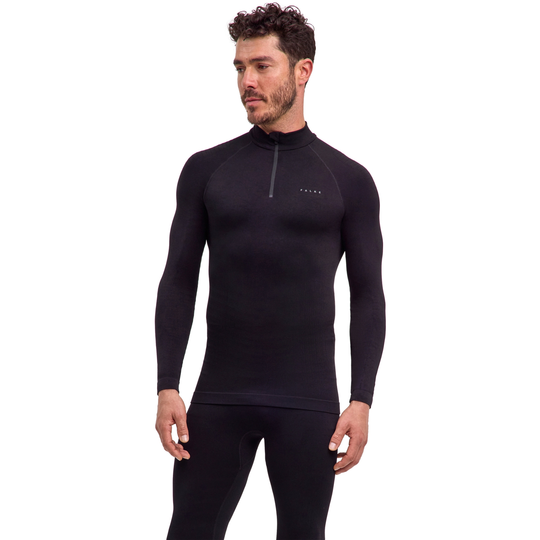 Мужская теплая рубашка с длинным рукавом на молнии Falke Maximum - черный 3000 (33522)