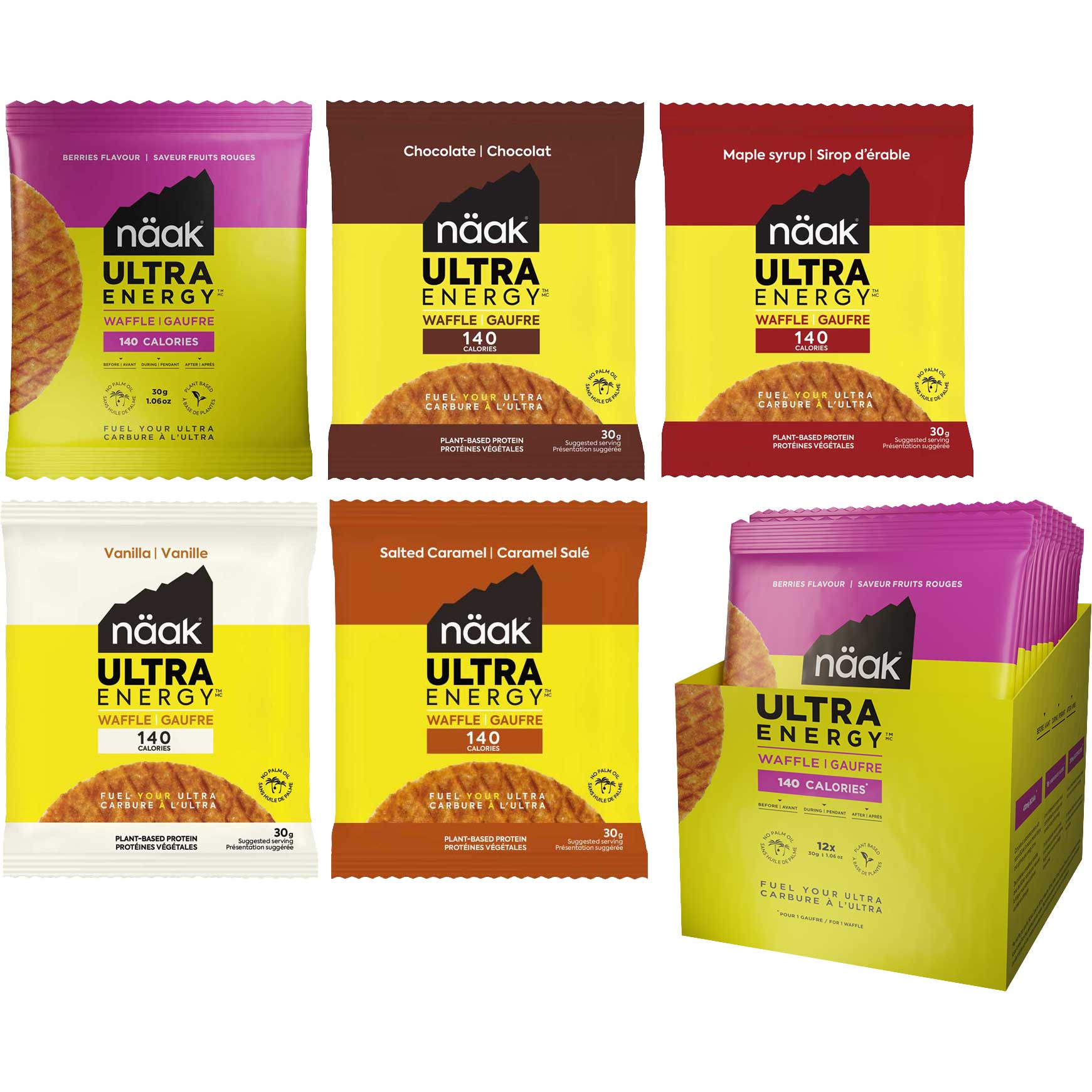 Produktbild von Näak Ultra Energy Waffle - Kohlenhydrat-Waffel - 12x30g