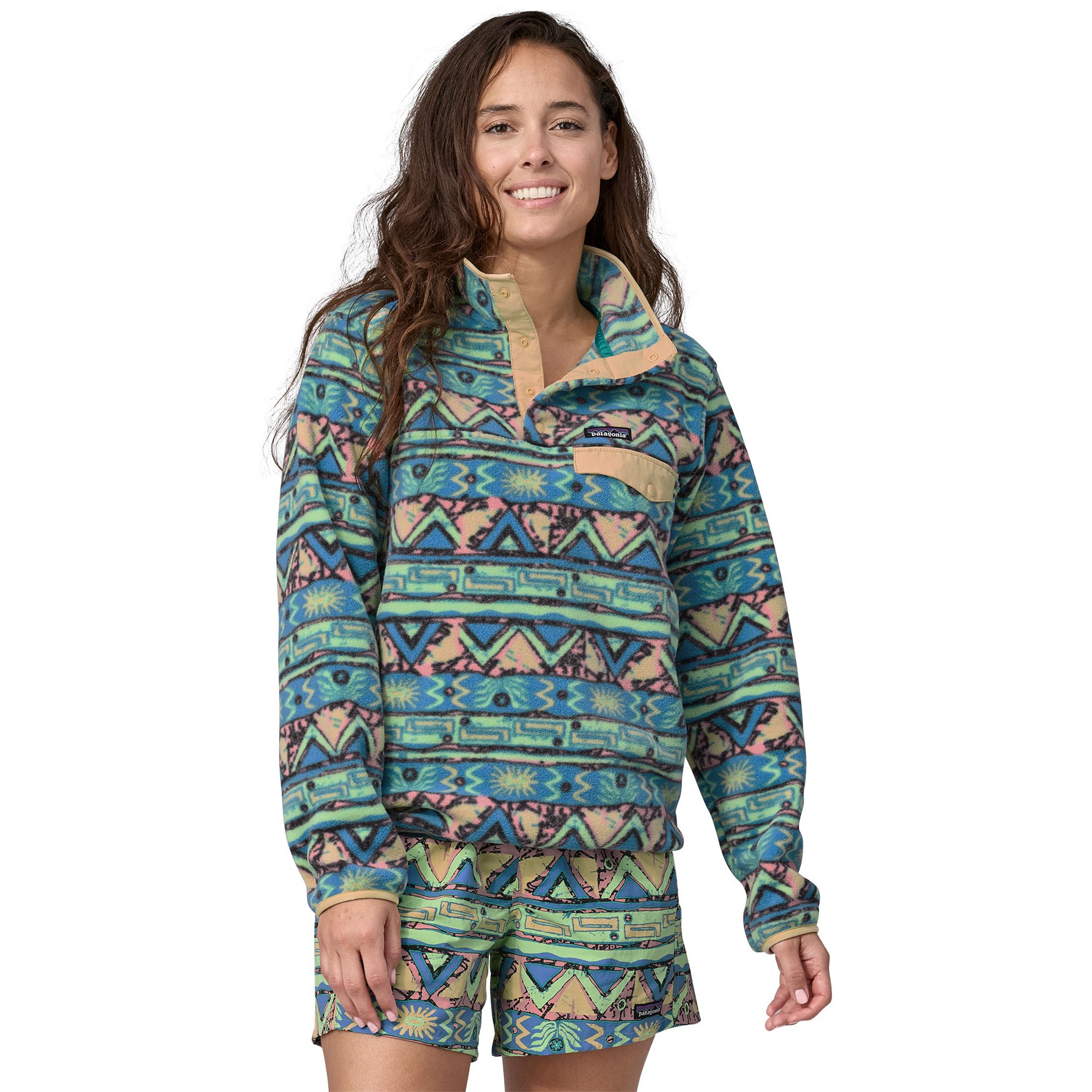 Picture of Patagonia Lightweight Synchilla Snap-T Fleece Pullover Women - High Hopes Geo: Salamander Green