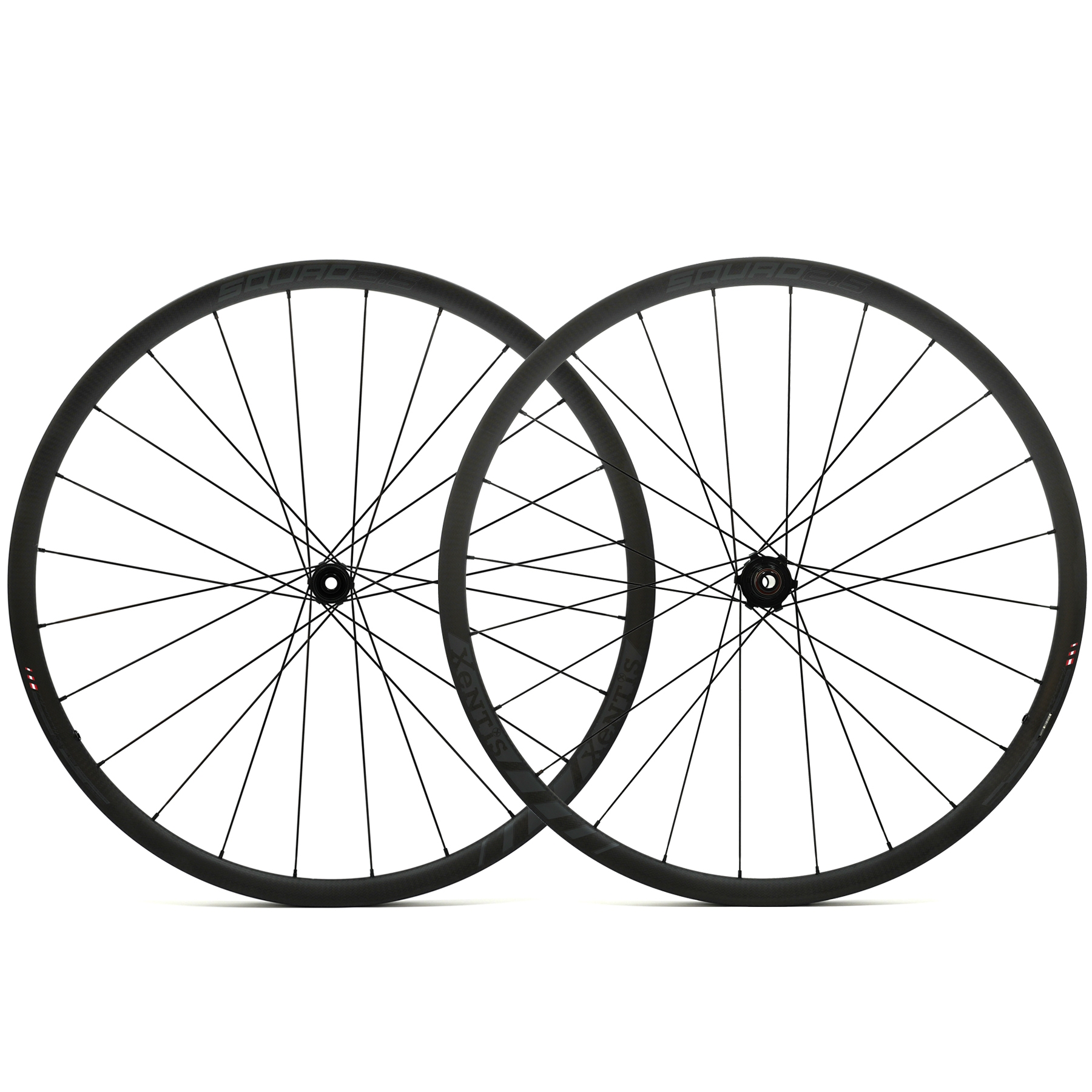 Photo produit de Xentis Carbone Paire de Roues - Gravel Squad 2.5 - 700C - Tubeless Ready - Centerlock - 12x100mm | 12x142mm - Shimano HG L - mate noir