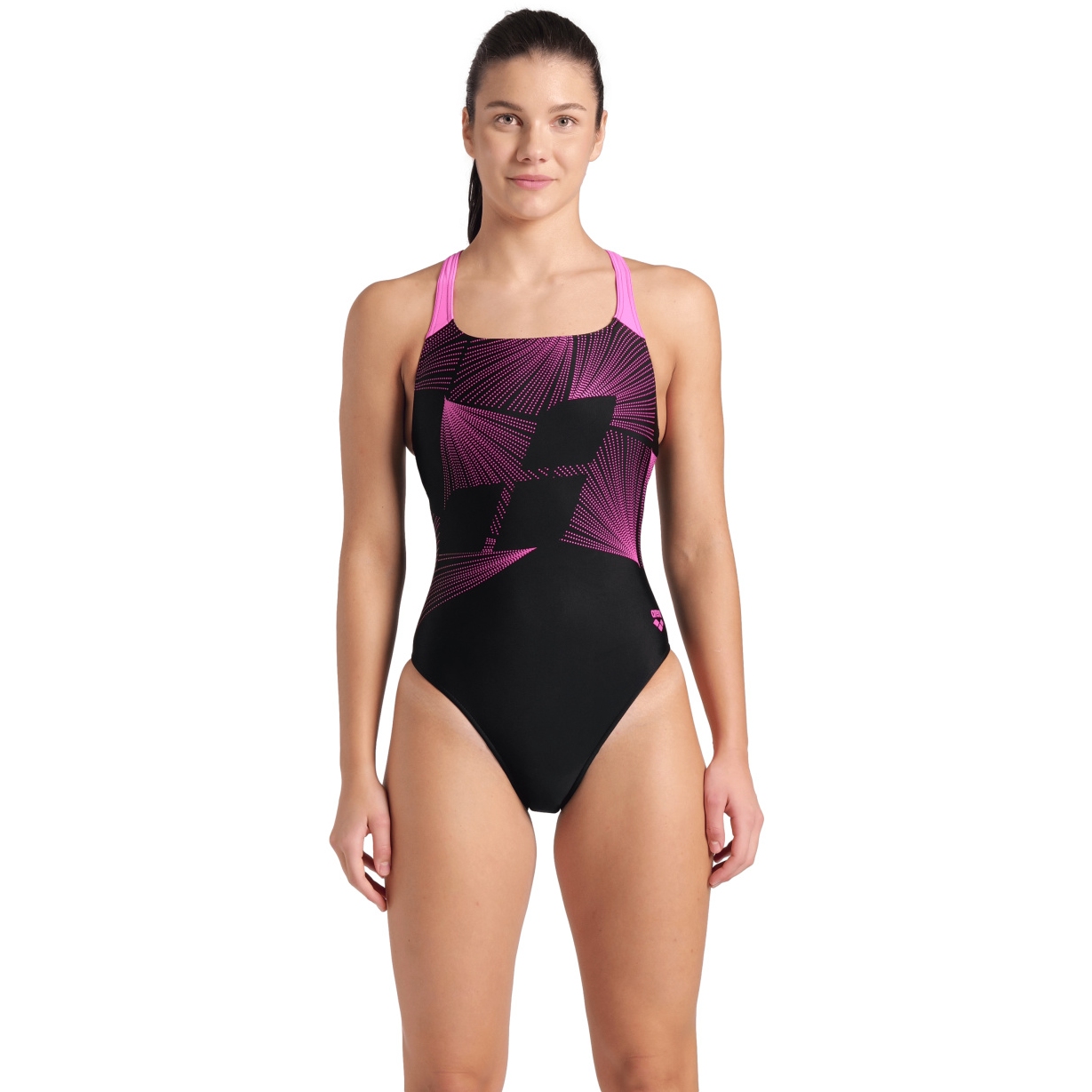 Produktbild von arena Feel Lights Control Pro Back Bustier Badeanzug Damen - Schwarz/Shocking Pink