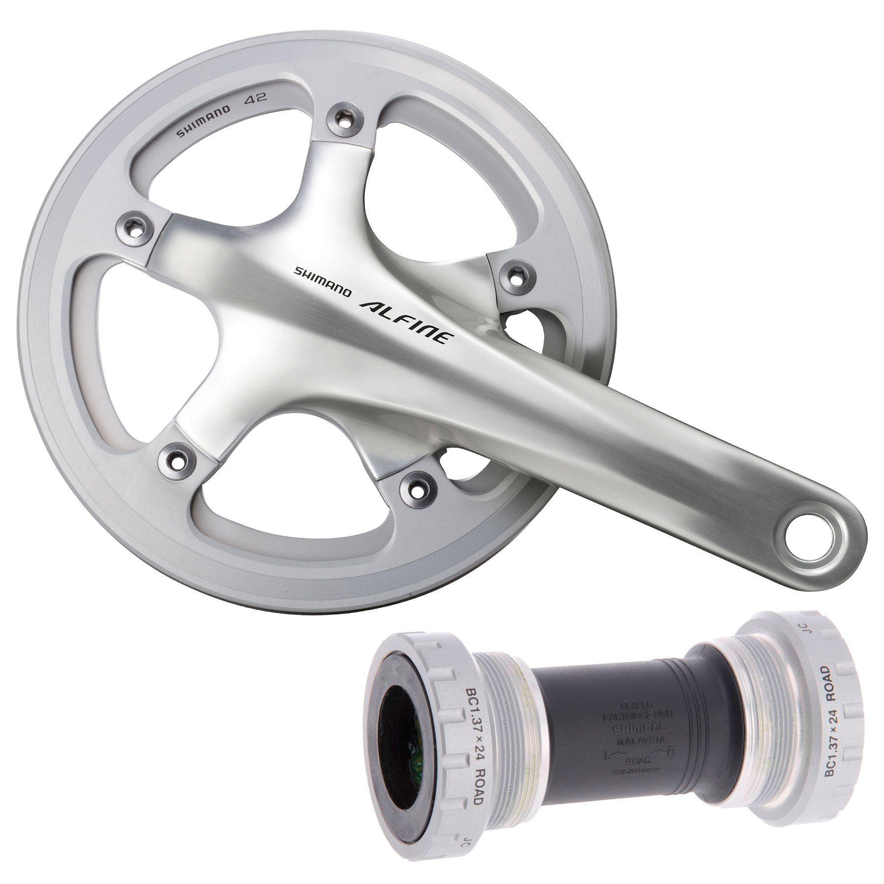 Image of Shimano Alfine FC-S501 Crankset with SM-BB4600 Bottom Bracket - Outer + Inner Chain Guard - silver
