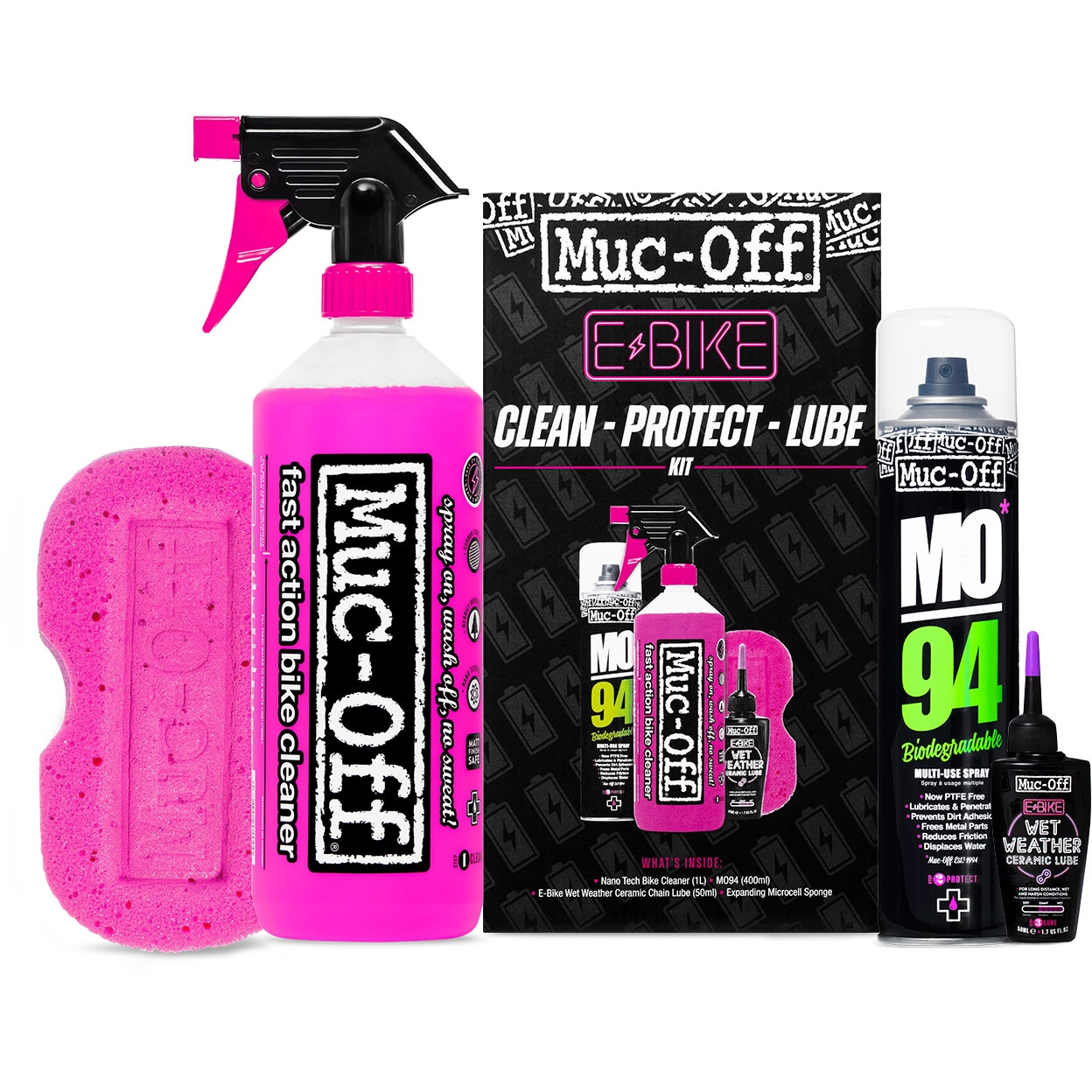 Photo produit de Muc-Off E-Bike Clean -  Kit de Protection et de Lubrification (Version Lubrification à l&#039;eau) - noir
