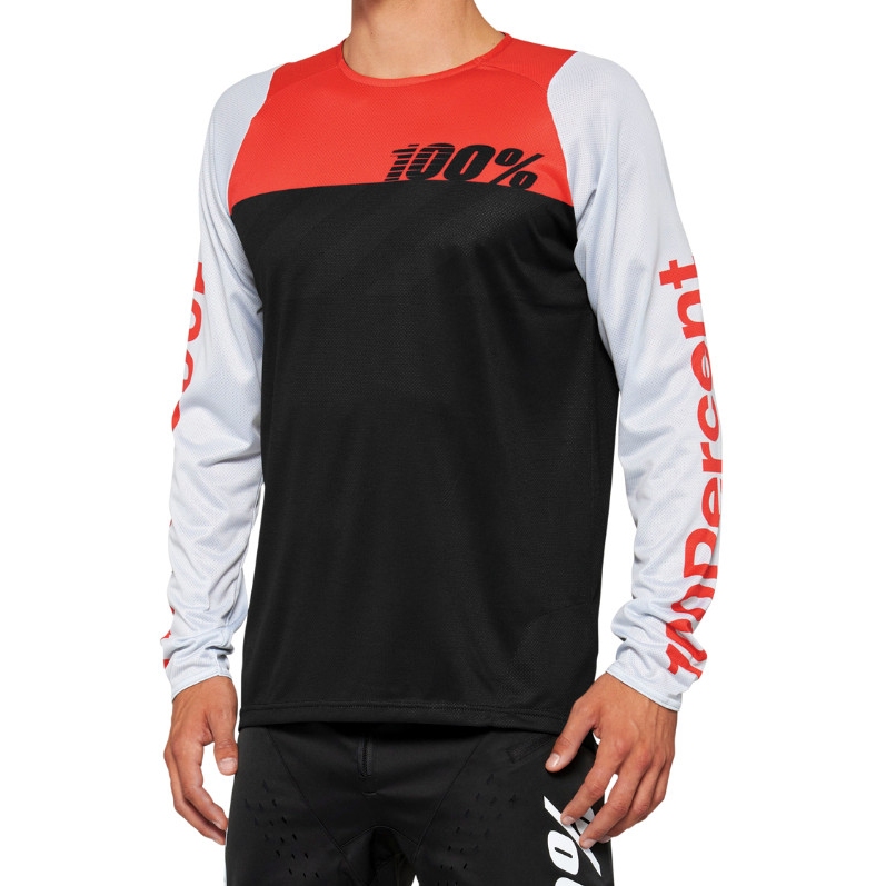 Image of 100% R-Core Long Sleeve Jersey - black/racer red