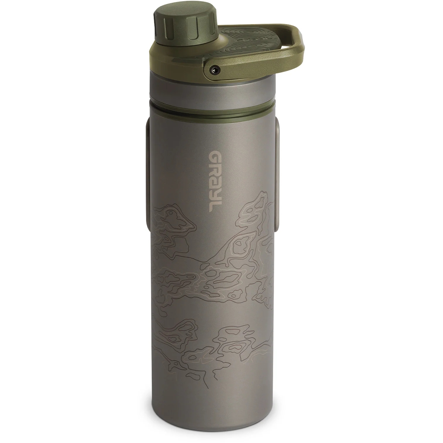 Productfoto van Grayl UltraPress Purifier Titanium Fles met Waterfilter - 500ml - Olive Drab