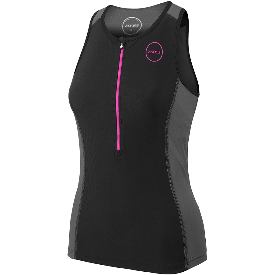 Image of Zone3 Women's Aquaflo Plus Tri Top - black/grey/neon pink