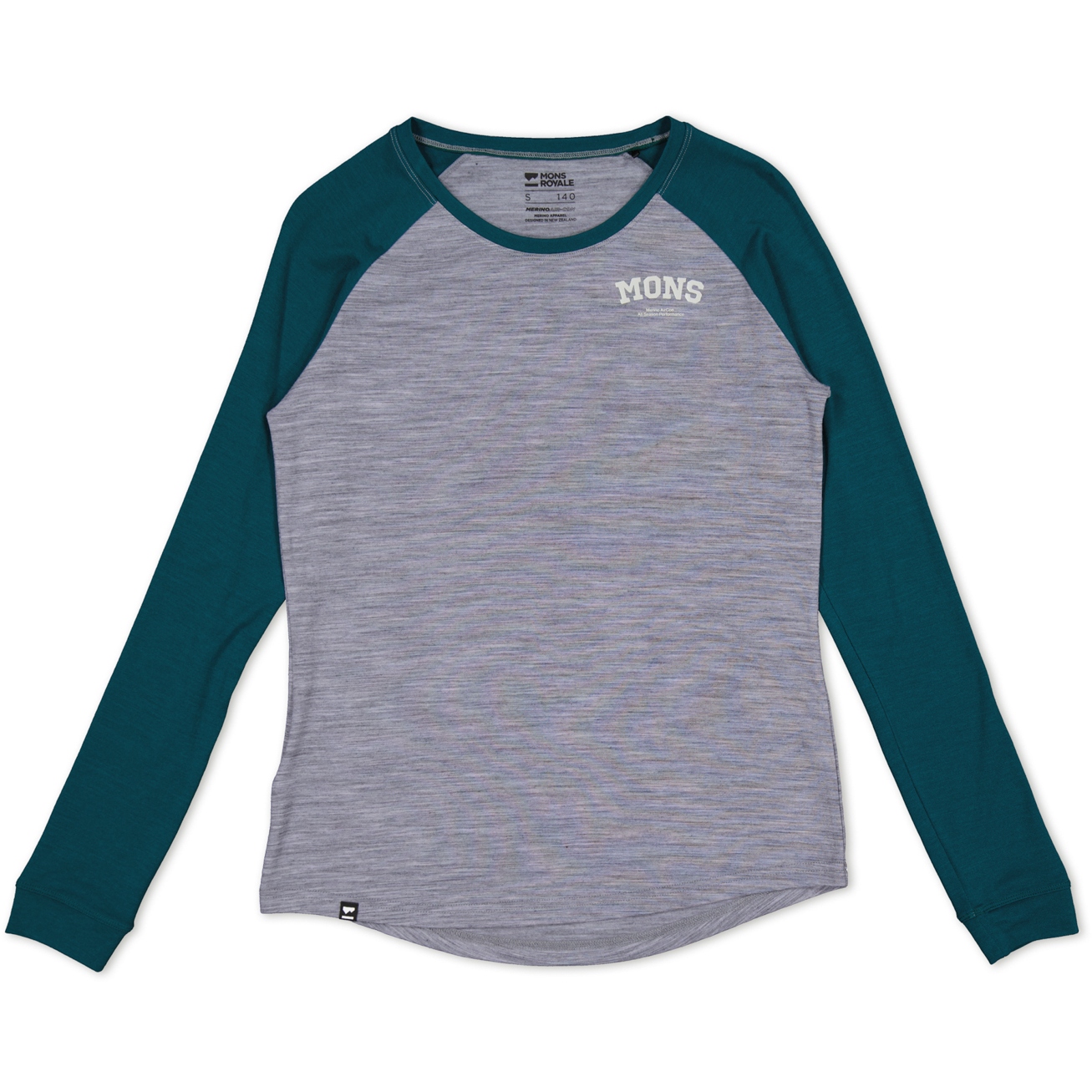 Produktbild von Mons Royale Icon Merino Air-Con Raglan Langarmshirt Damen - grey heather / evergreen