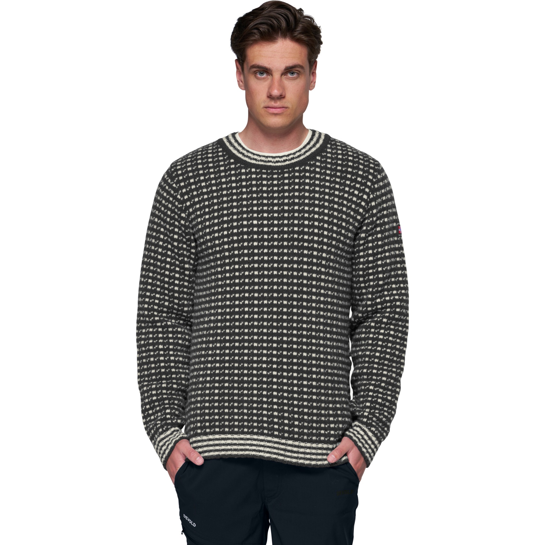 Изысканный свитер Devold Islender Унисекс - 284C Чернильный/небелый
