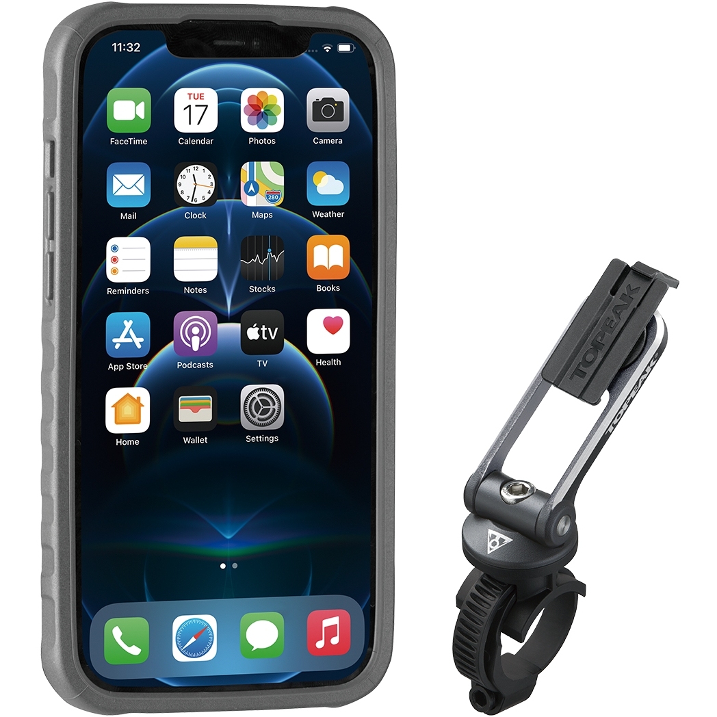 Image of Topeak RideCase Protective Cover for iPhone 12 Pro Max with Smartphone Holder - Black/Grey