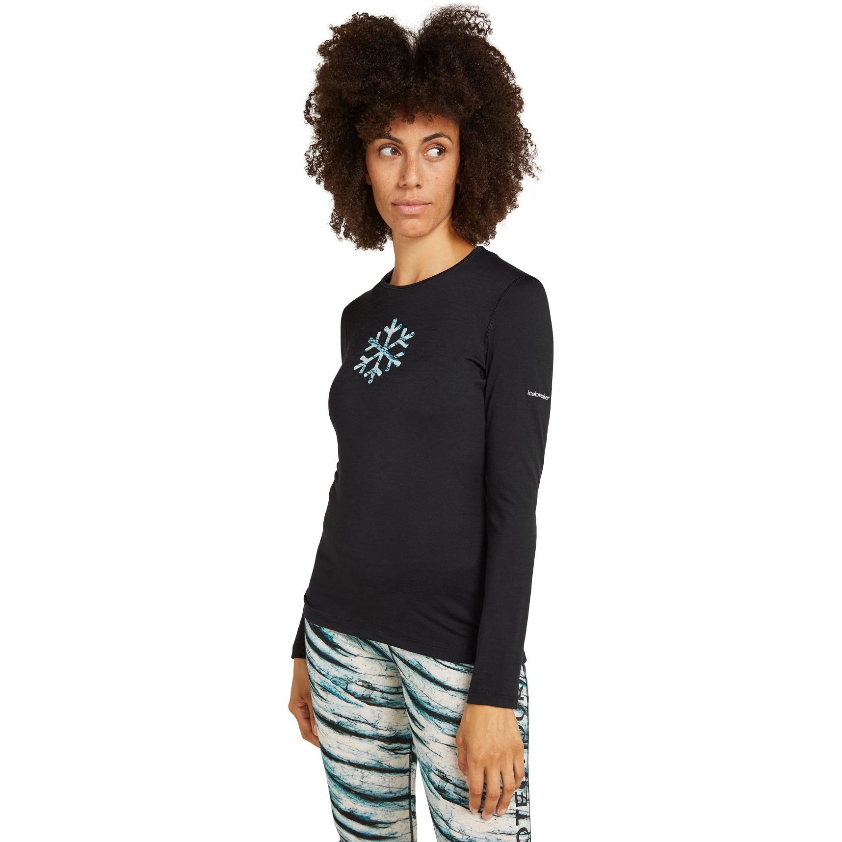 Bild von Icebreaker Merino 200 Oasis Thermo-Langarmshirt mit Rundhalsausschnitt Protect Our Winters Damen - Schwarz
