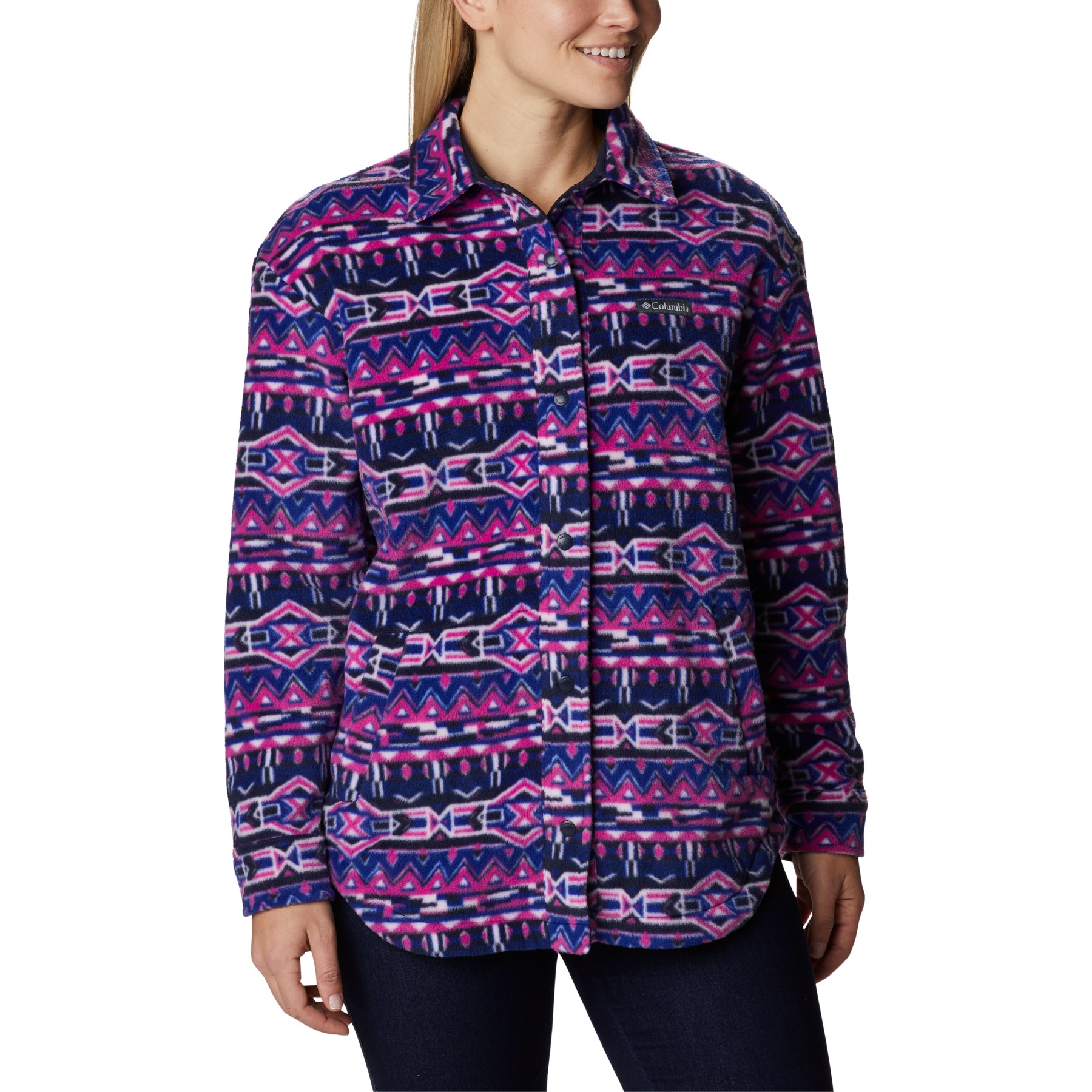 Image of Columbia Benton Springs Shirt Jacket Women - Dark Sapphire 80S Stripe Print