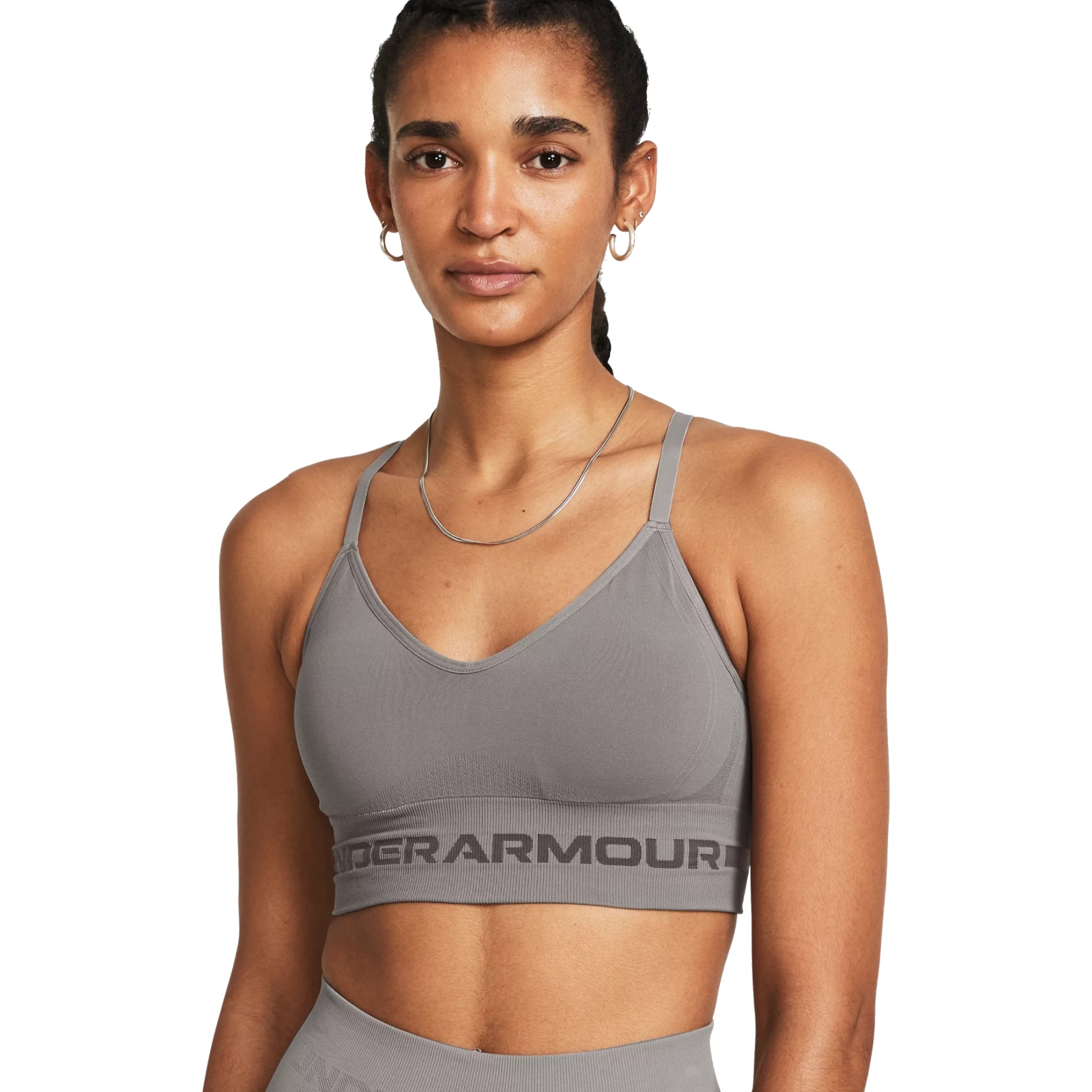 Picture of Under Armour UA Seamless Low Long Sports Bra Women - Pewter/Fresh Clay