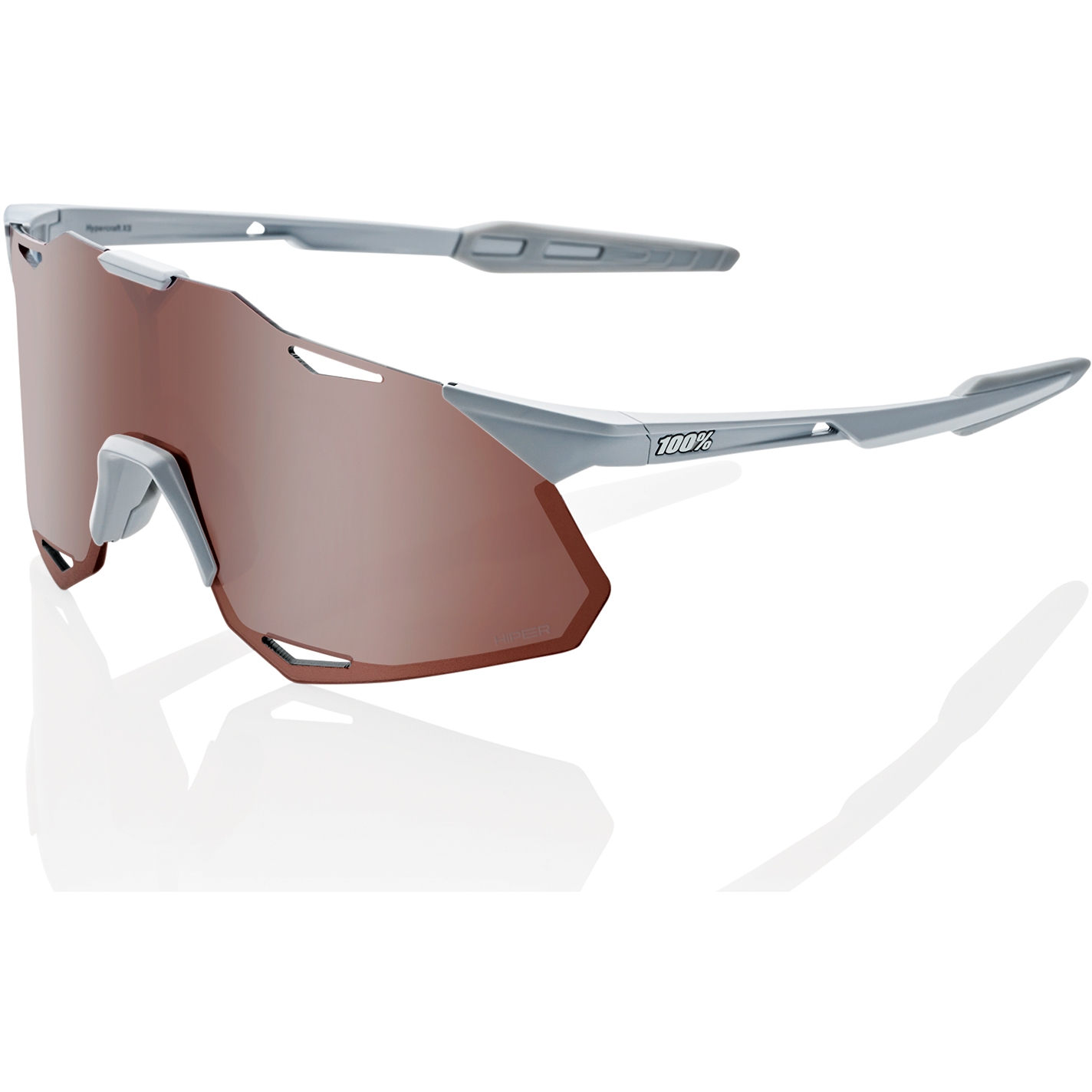 Productfoto van 100% Hypercraft XS Glasses - HiPER Mirror Lens - Matte Stone Grey / Crimson Silver + Clear
