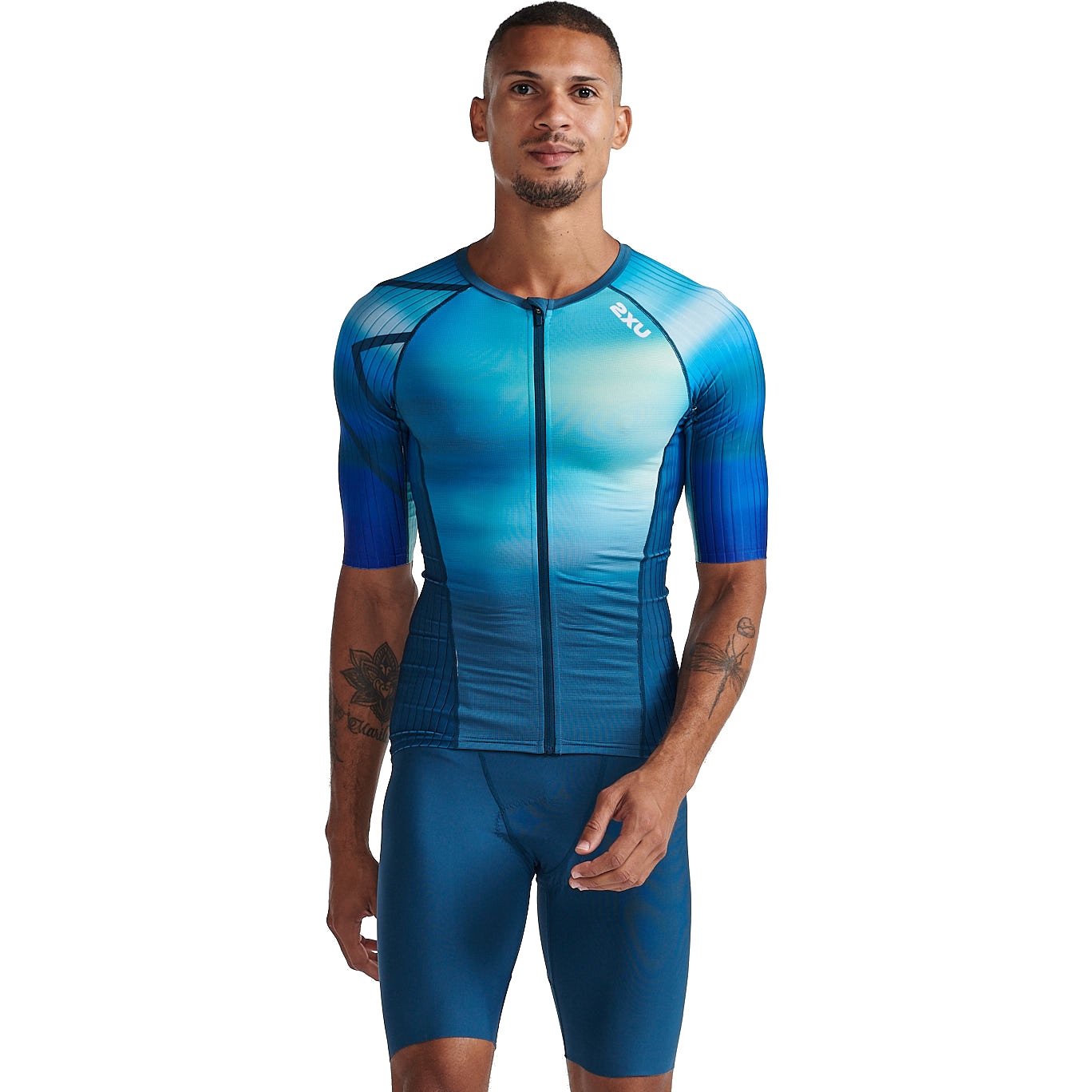 Produktbild von 2XU Aero Triathlon Kurzarm-Shirt Herren - spring green/majola blue