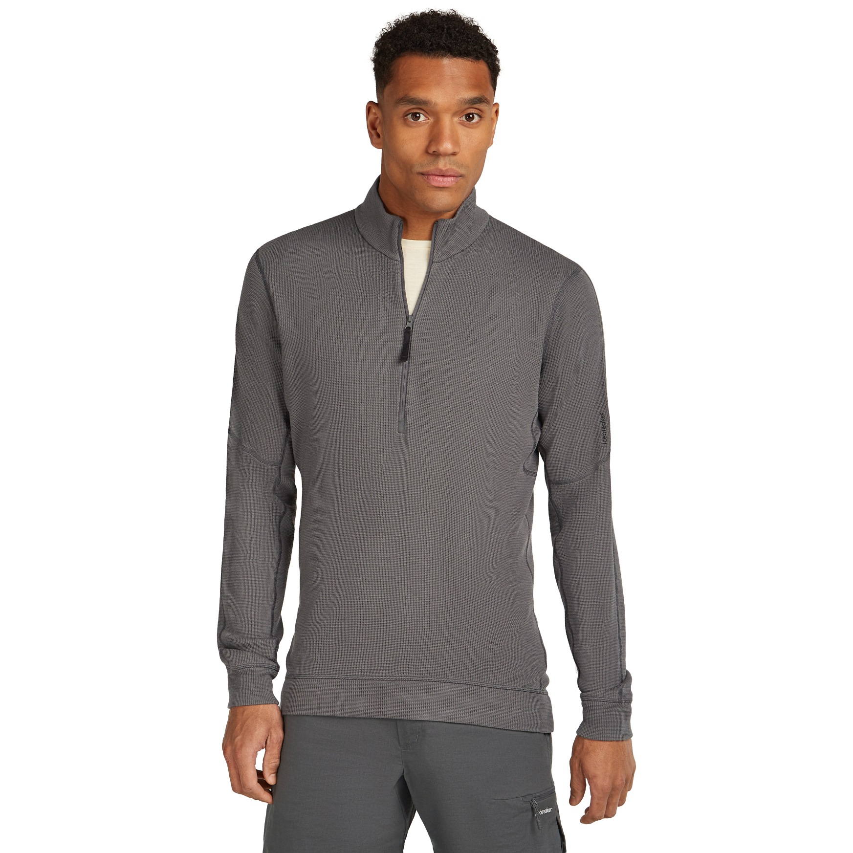 Photo produit de Icebreaker T-Shirt Manches Longues Homme - Merino 260 Waffle Knit Wander Half Zip - Obsidian