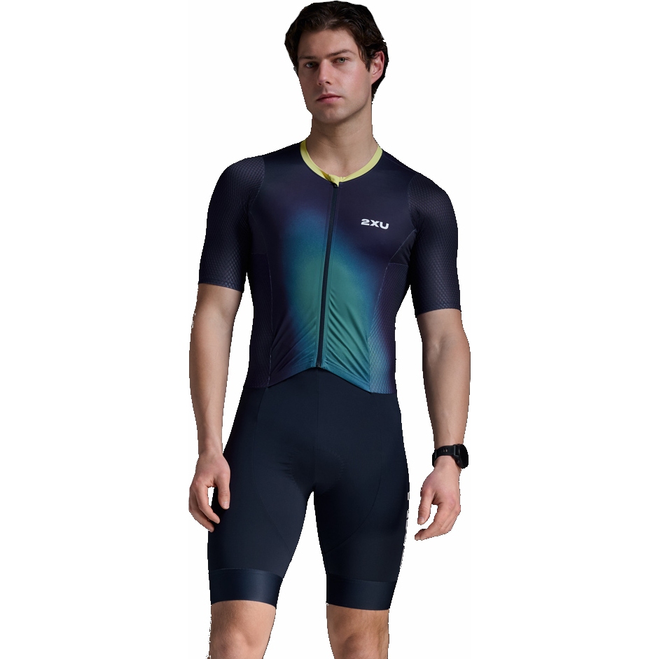 Productfoto van 2XU Aero Hex Sleeved Trisuit Heren - midnight/cool matcha