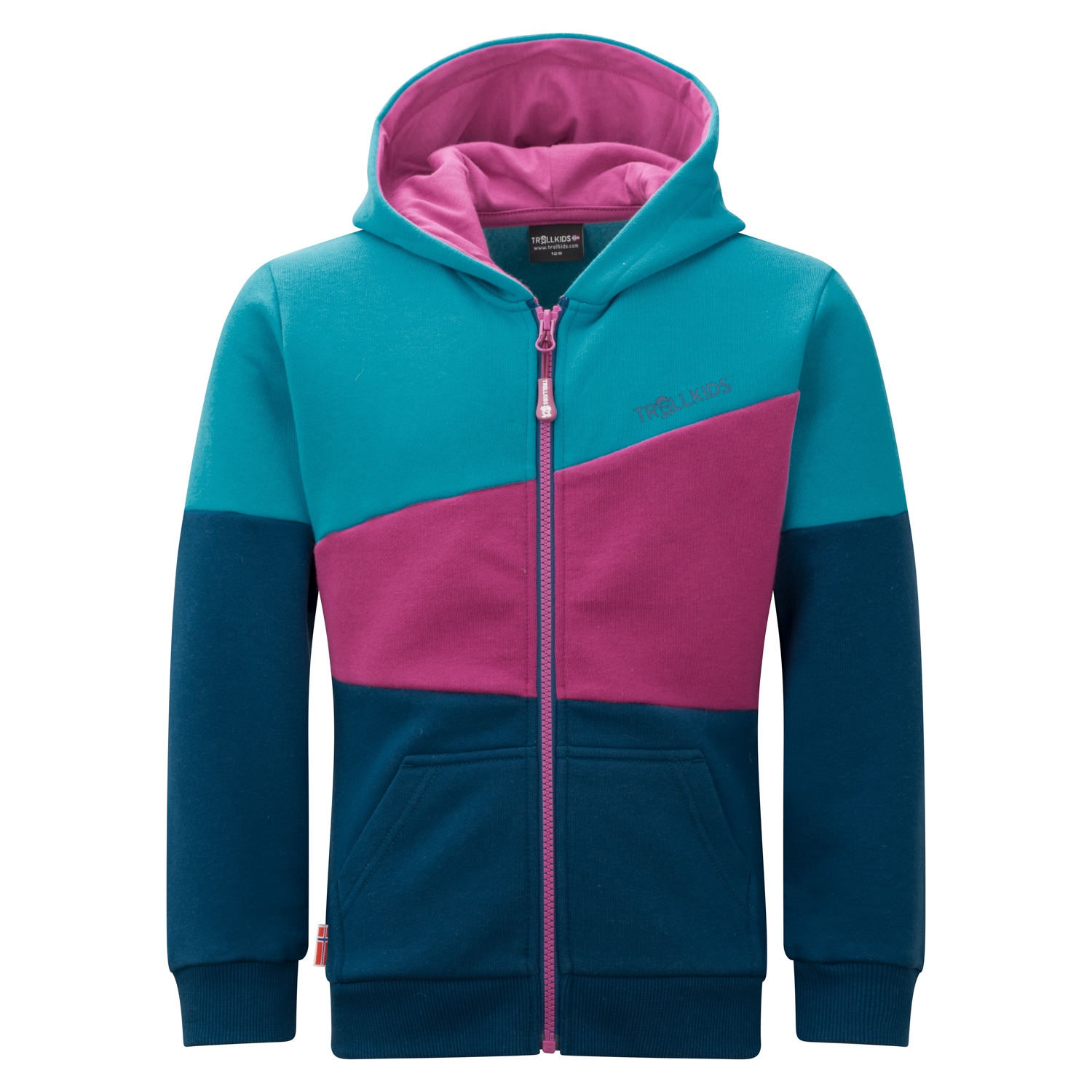 Picture of Trollkids Alesund Sweater Kids - dark turquoise/madeira blue/bright berry