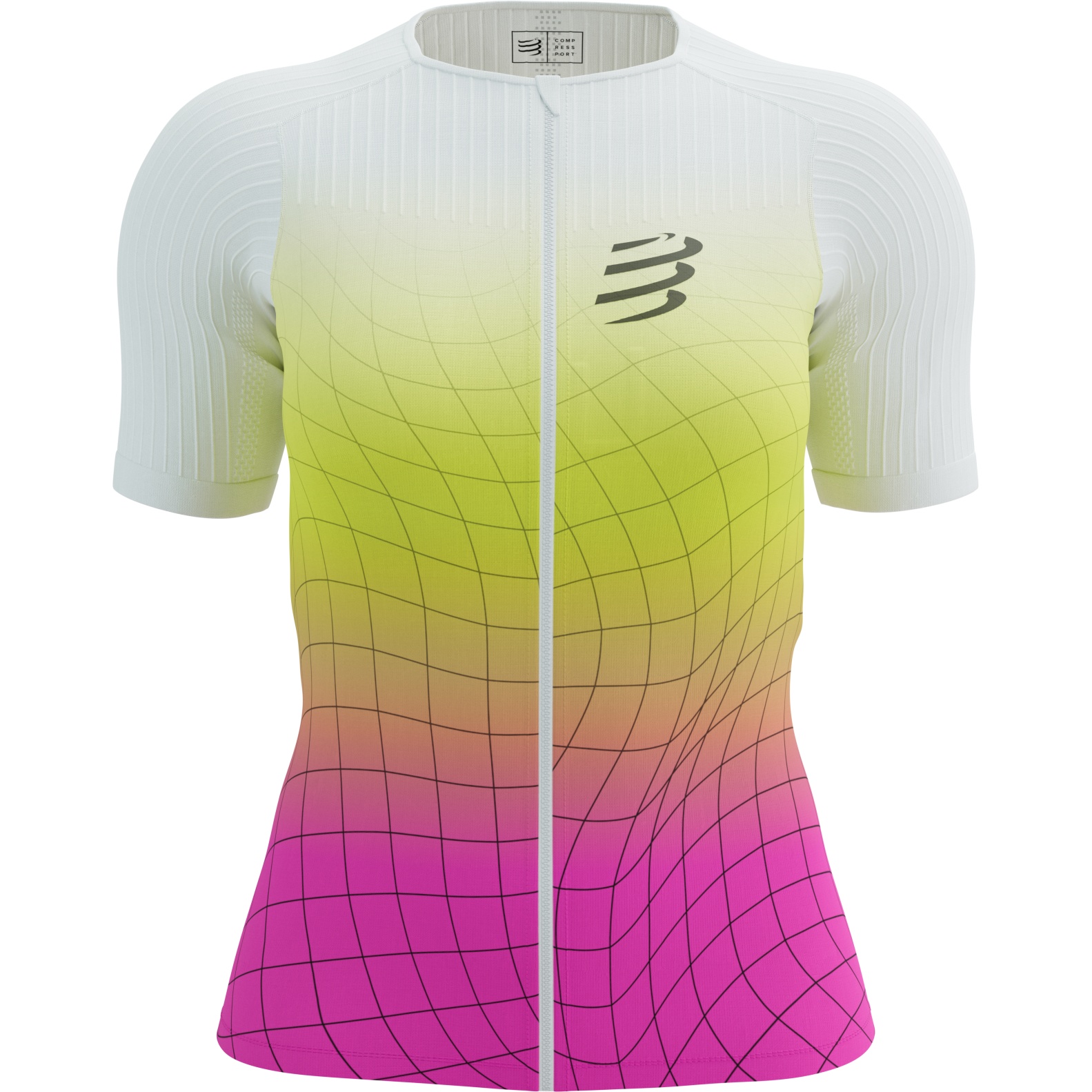 Picture of Compressport Tri Postural Aero Short Sleeve Top Women - white/safety yellow/neon pink