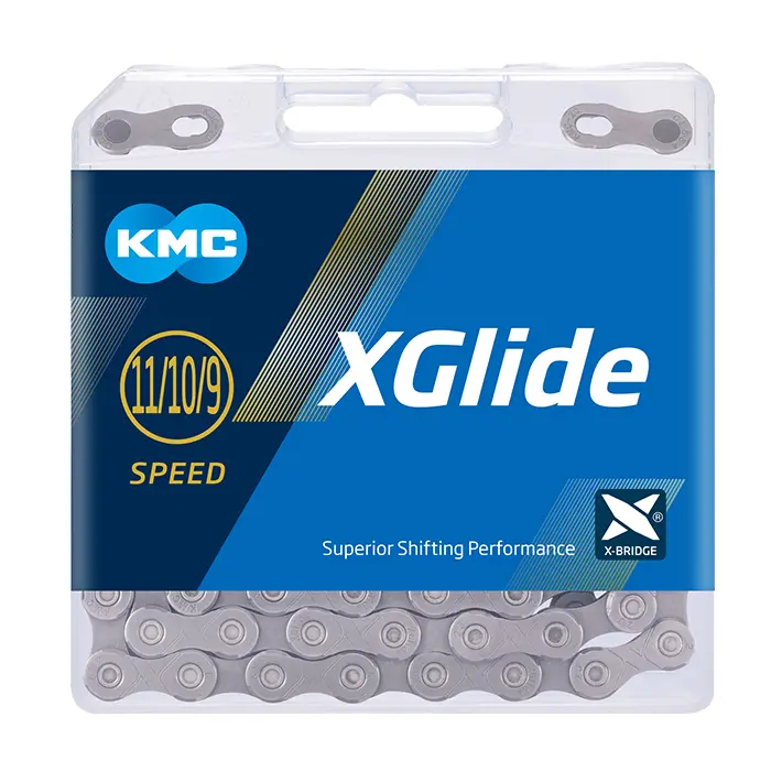 Chaîne KMC XGlide 9/10/11 Vitesses - Gris, 126 Maillons, Compatible Shimano, Double Pont X Pour Changement Ultra Précis