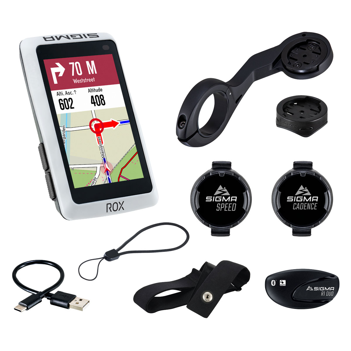 Produktbild von Sigma Sport ROX 12.1 EVO - GPS Fahrradcomputer - Sensor Set - weiß