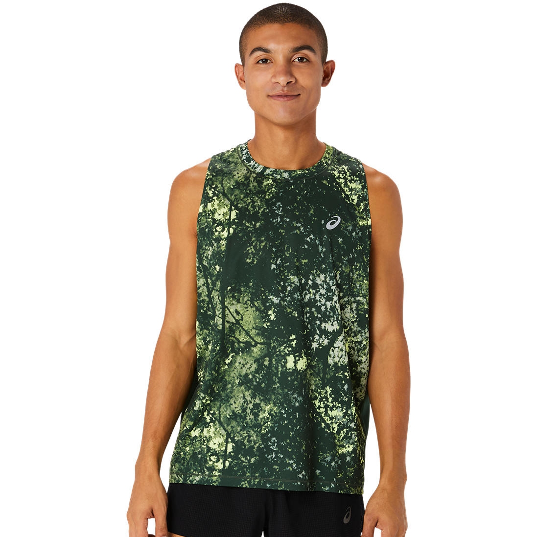 Picture of asics Core All Over Print Singlet Men - rain forest/glow yellow