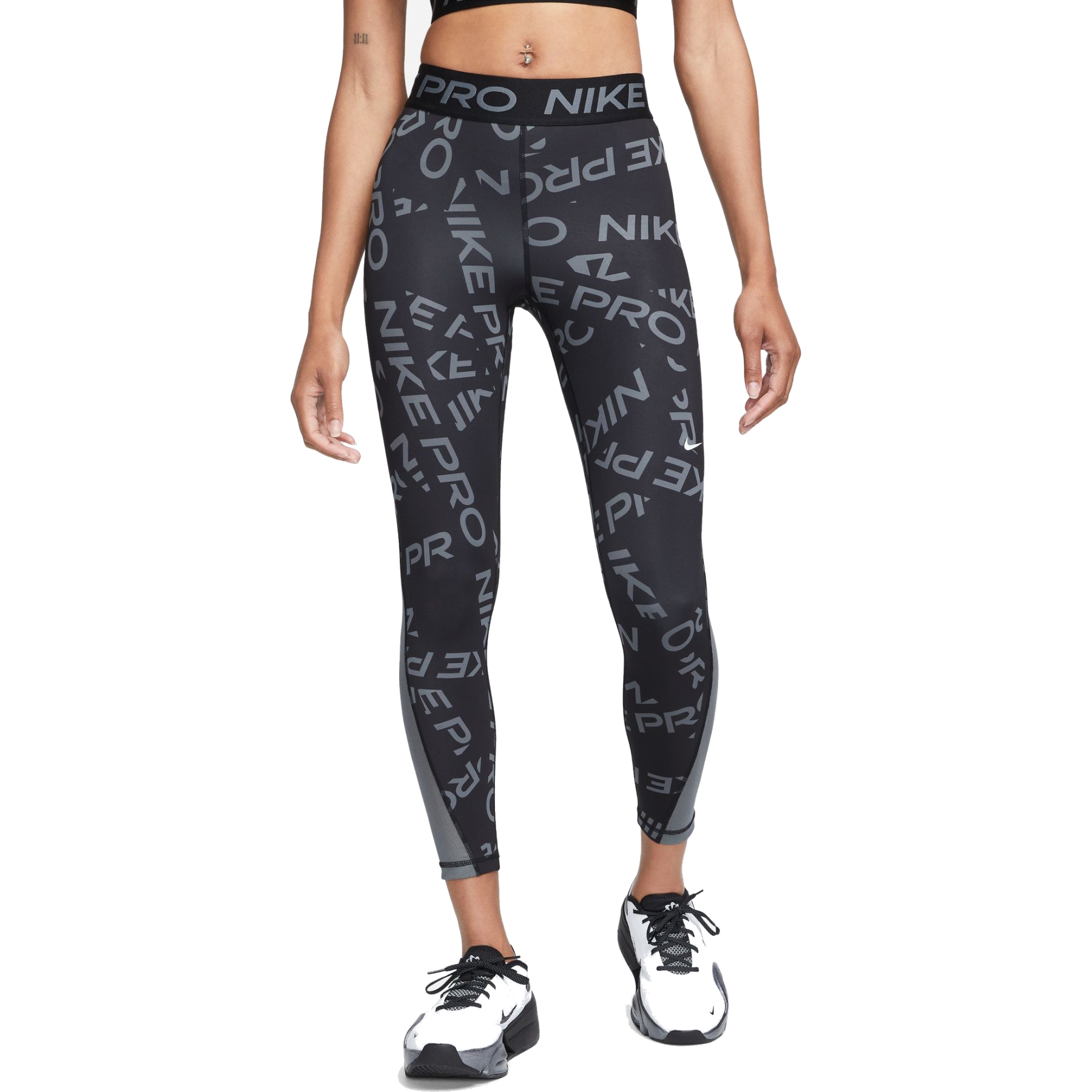 Womens Nike Pro Dri-Fit Mid Rise 7/8 All Over Print Grey Tights 
