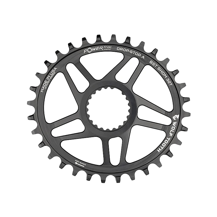 Picture of Wolf Tooth PowerTrac Elliptical Chainring for Shimano Direct Mount | Oval | Drop-Stop B | 3mm Offset | Boost - 32 Teeth - black