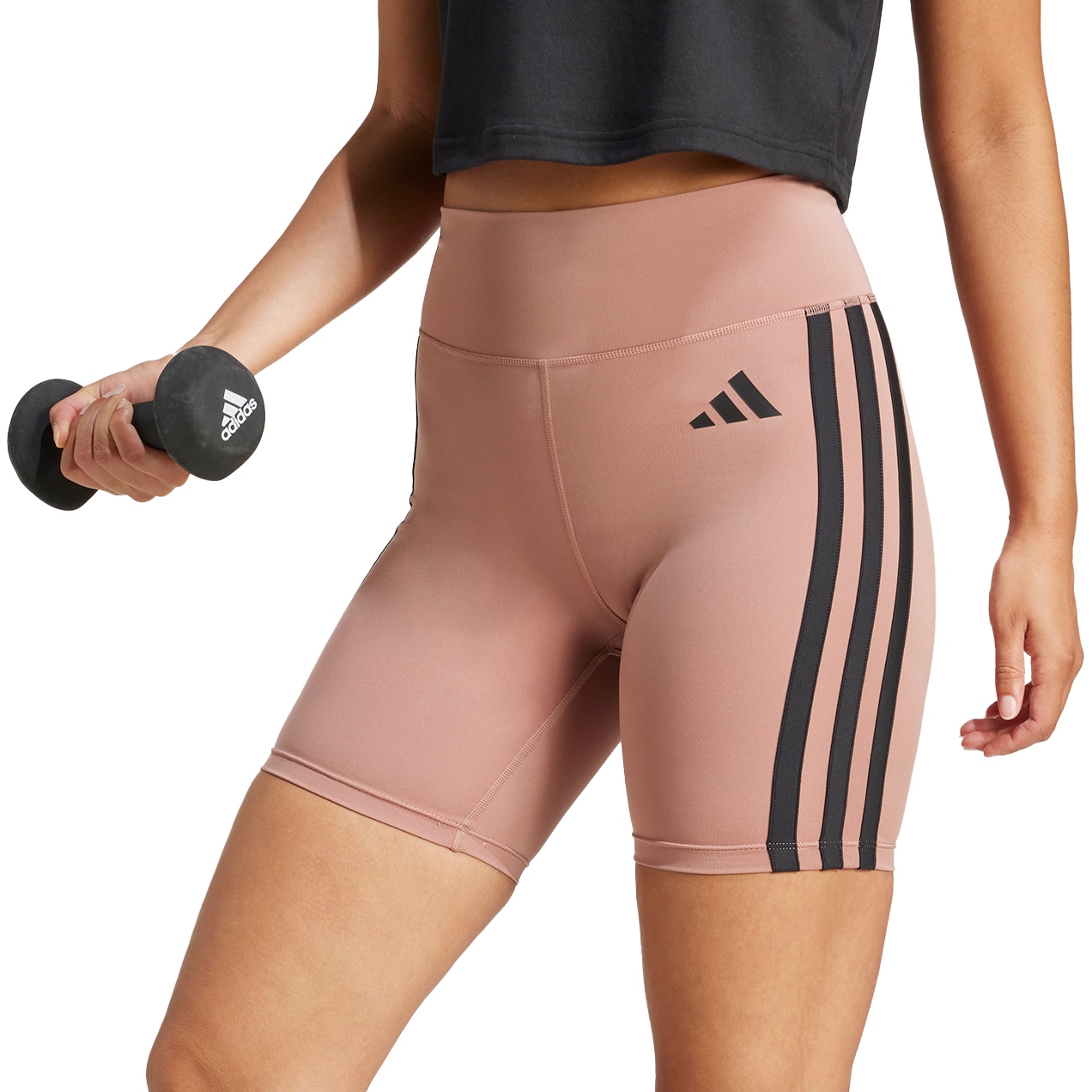 Produktbild von adidas Optime Essential 3-Stripes 7&quot; Shorts Damen - warm clay/black JN5697