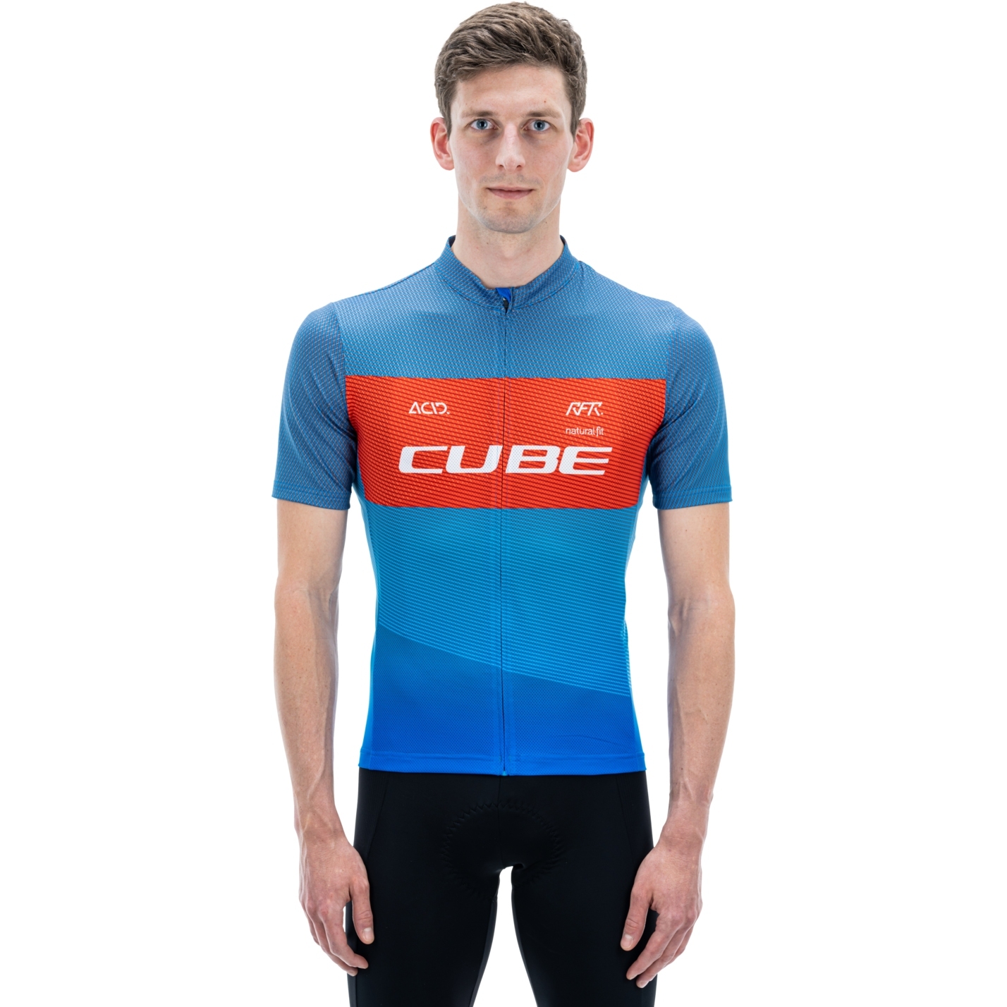 Picture of CUBE TEAMLINE CMPT Short Sleeve Jersey Men - blue&#039;n&#039;red&#039;n&#039;grey