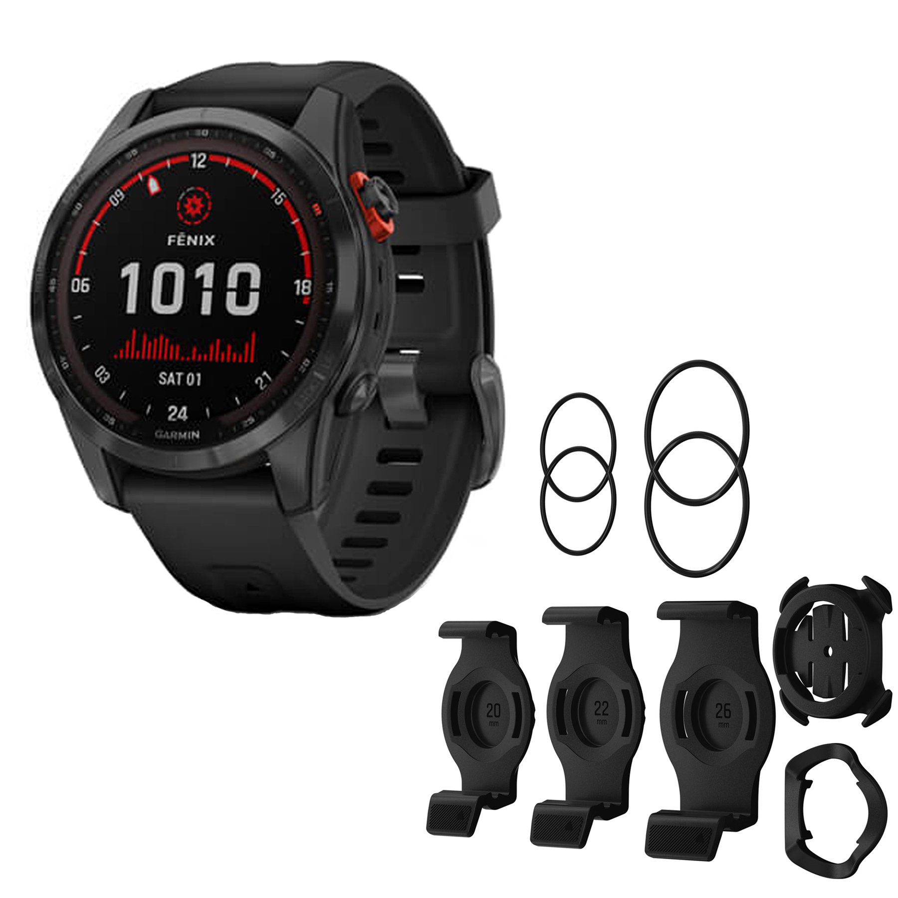 Produktbild von Garmin fenix 7S Solar GPS Smartwatch &amp; QuickFit Fahrradhalterung - schiefergrau/schwarz