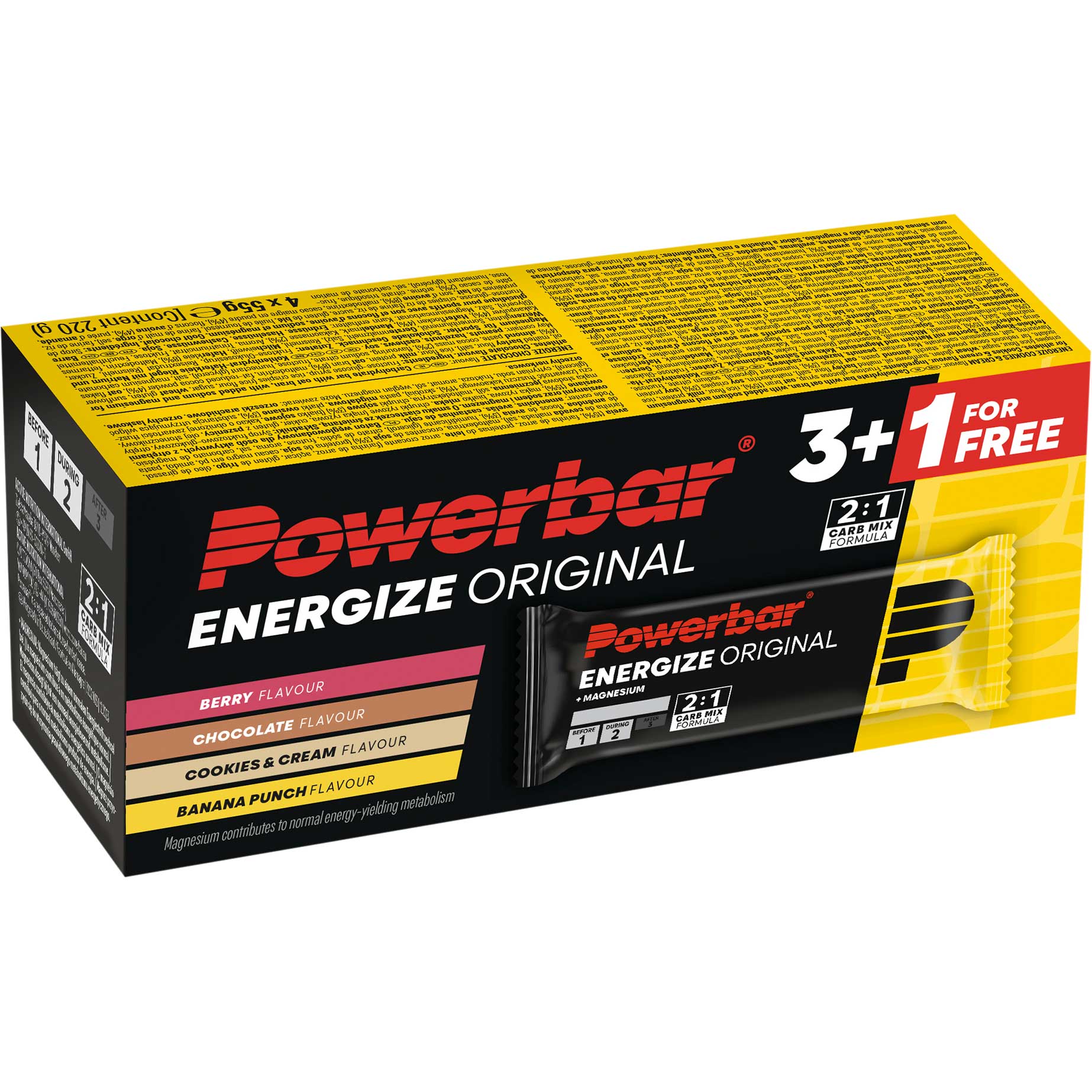 Productfoto van Powerbar Energize Original Multiflavour Pack - Koolhydraat Reep - 3 + 1 gratis (55g elk)