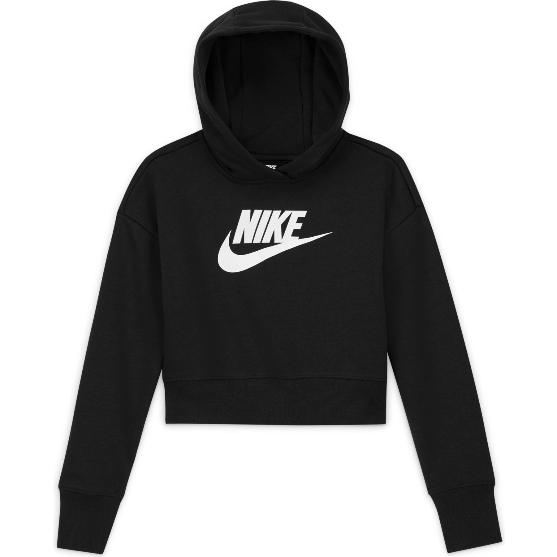 Image of Nike Sportswear Club French Terry Cropped Hoodie Kids - black/white DC7210-010