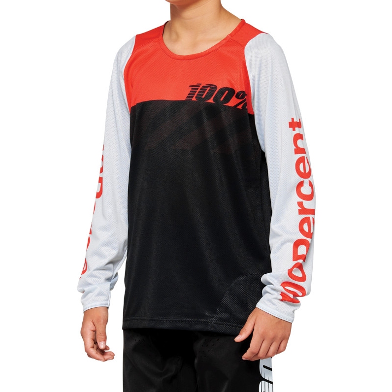 Productfoto van 100% R-Core Youth Long Sleeve Jersey - black/racer red
