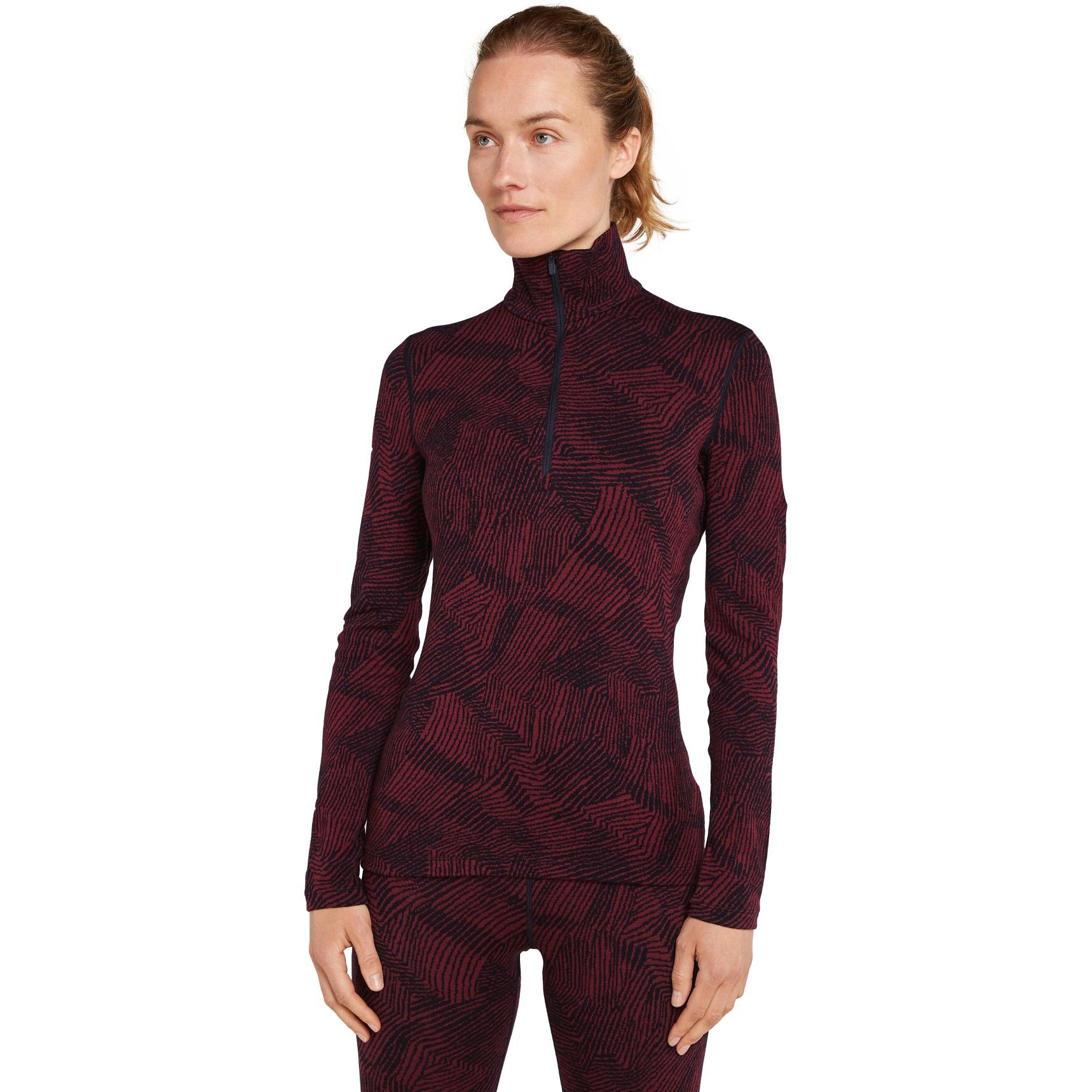 Bild von Icebreaker Merino 260 Vertex Half-Zip-Thermo-Langarmshirt Frozen Forms Damen - Schwarz/Port
