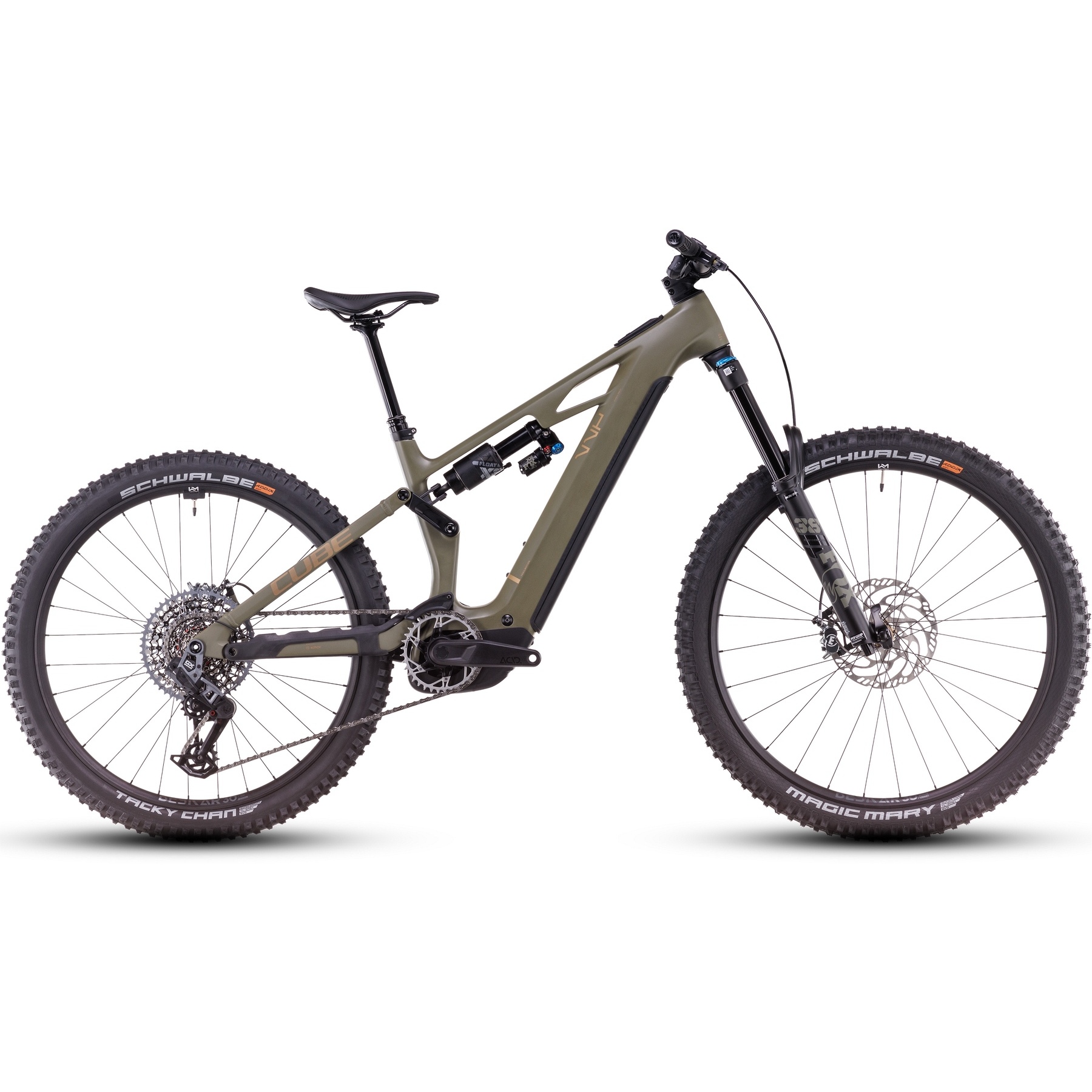 Productfoto van CUBE STEREO HYBRID ONE77 HPC TM 800 - Carbon E-Mountainbike - 2025 - dustyolive / gold