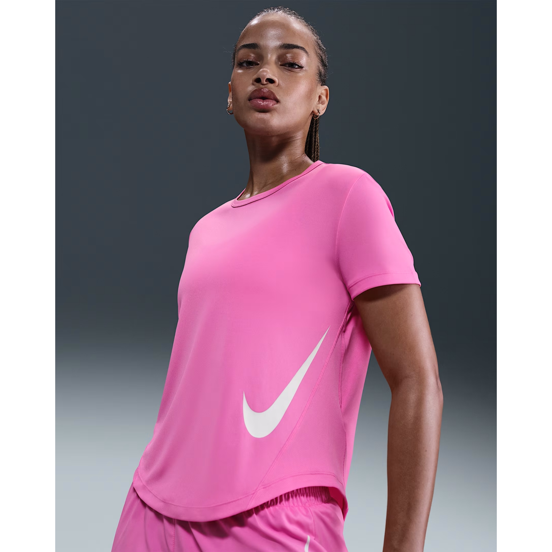 nike swoosh pink top